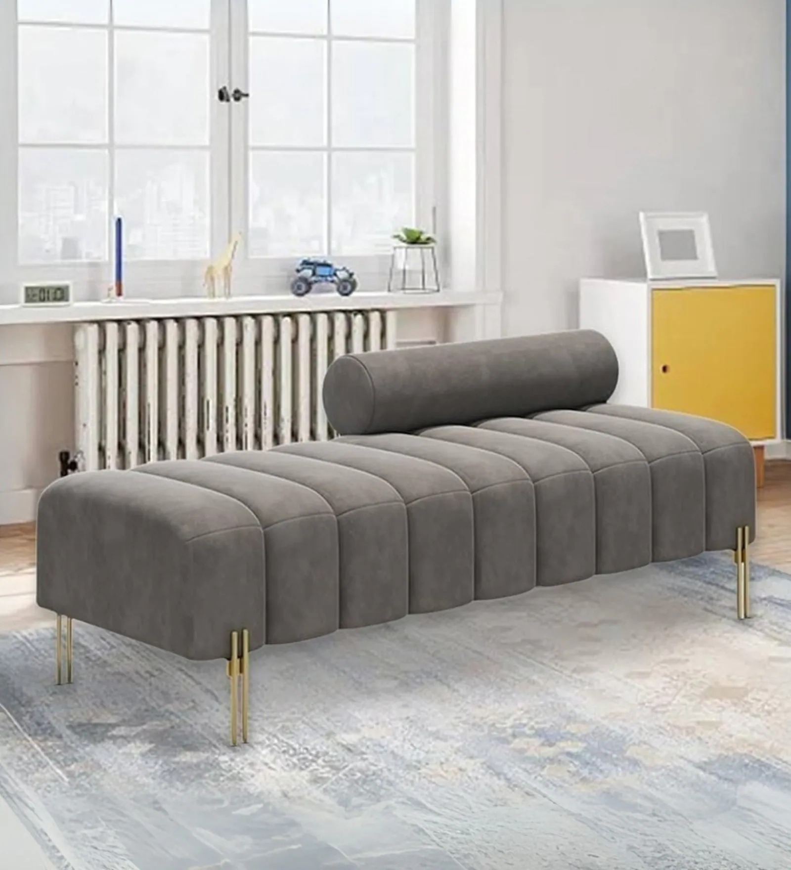 2 Seater Upholstered Bench in Dark Grey – Modern Seating Bench | Swani Furniture