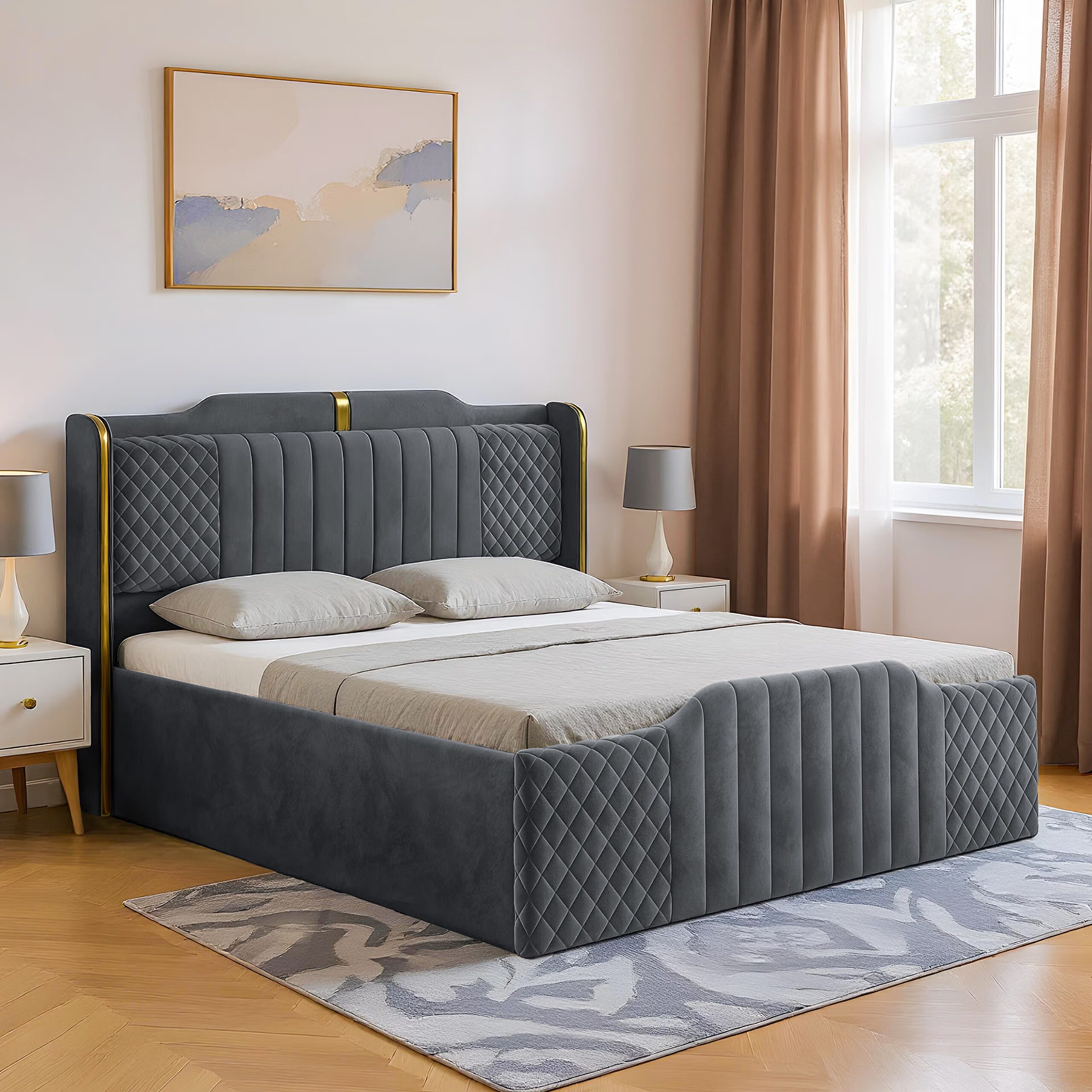 Swani Furniture Velura King Size Storage Upholstered Bed – Premium Fabric Bed with Storage - Image 8