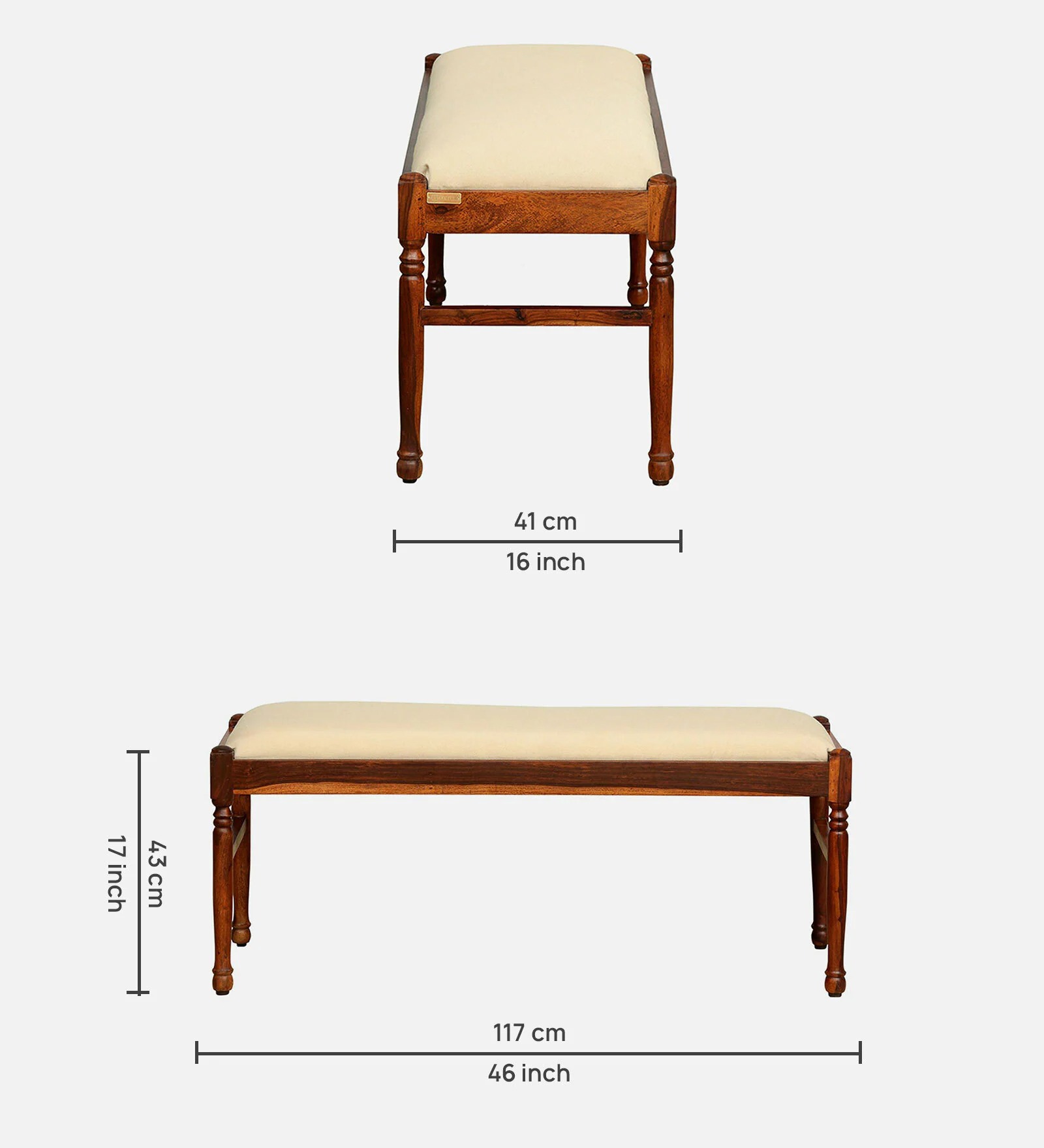 Sheesham Wood Bench in Honey Oak Finish – Solid Wood Seating Bench | Swani Furniture - Image 2