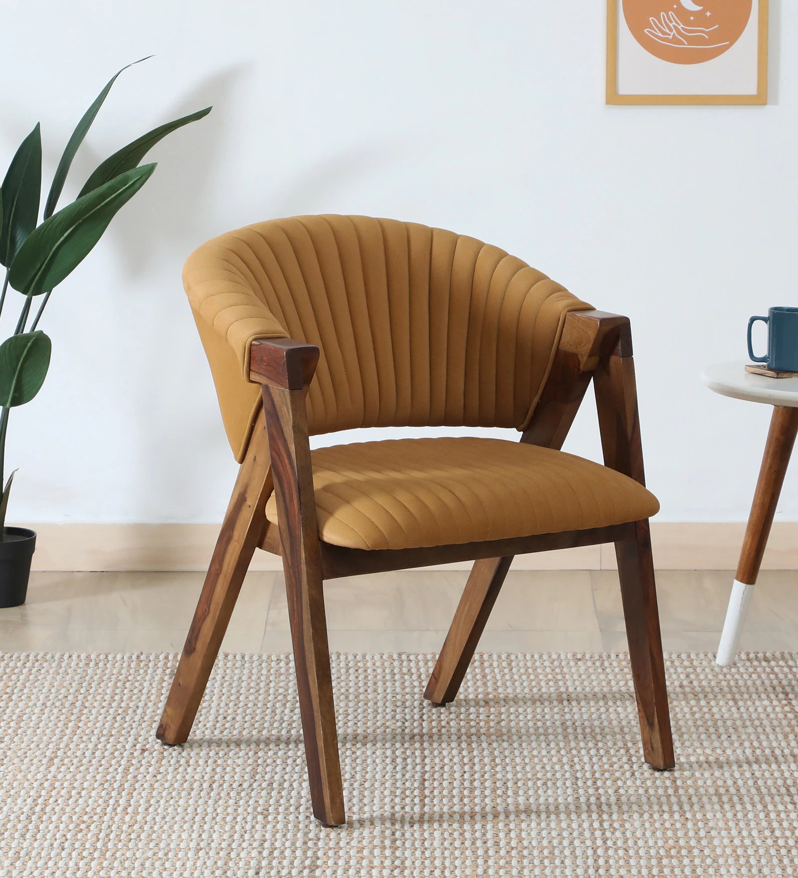 Sheesham Wood Armchair in Provincial Teak Finish – Scratch-Resistant Wooden Accent Chair | Swani Furniture