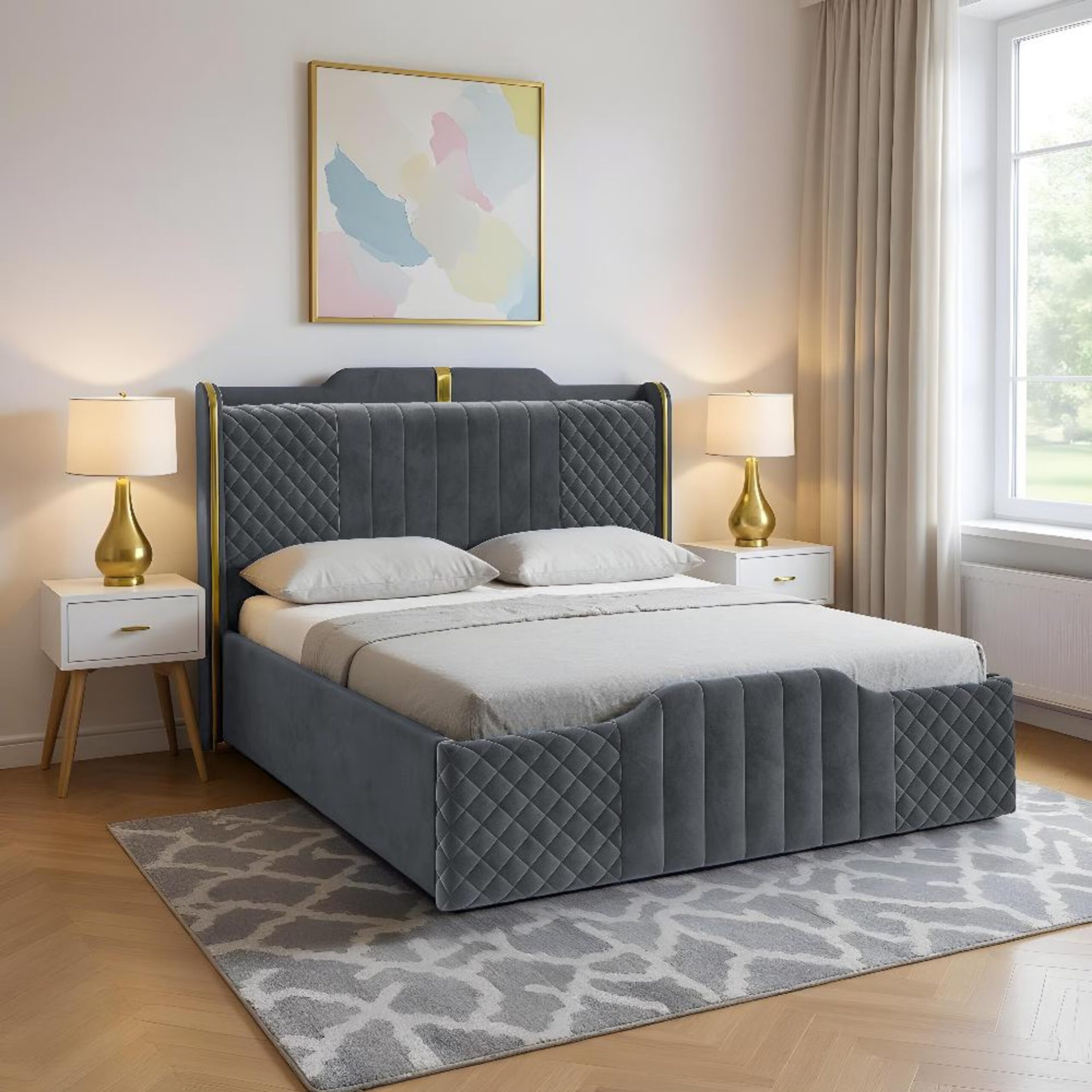 Swani Furniture Velura King Size Storage Upholstered Bed – Premium Fabric Bed with Storage