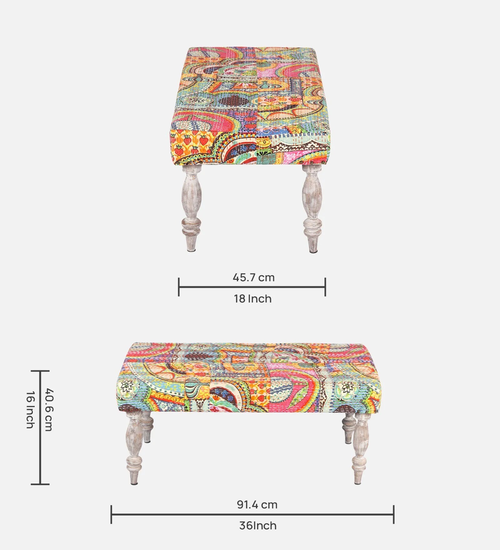 2 Seater Patchwork Kantha Bench – Artistic Upholstered Seating | Swani Furniture - Image 4