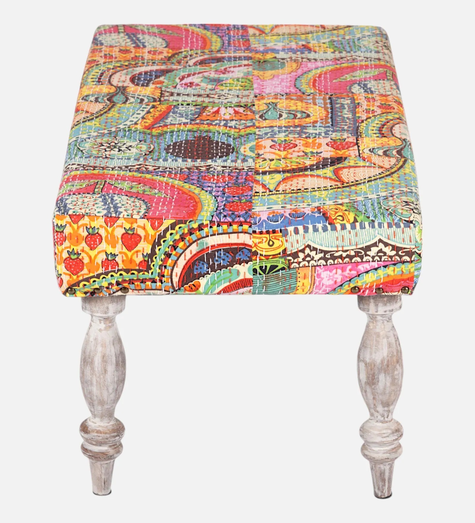 2 Seater Patchwork Kantha Bench – Artistic Upholstered Seating | Swani Furniture - Image 2