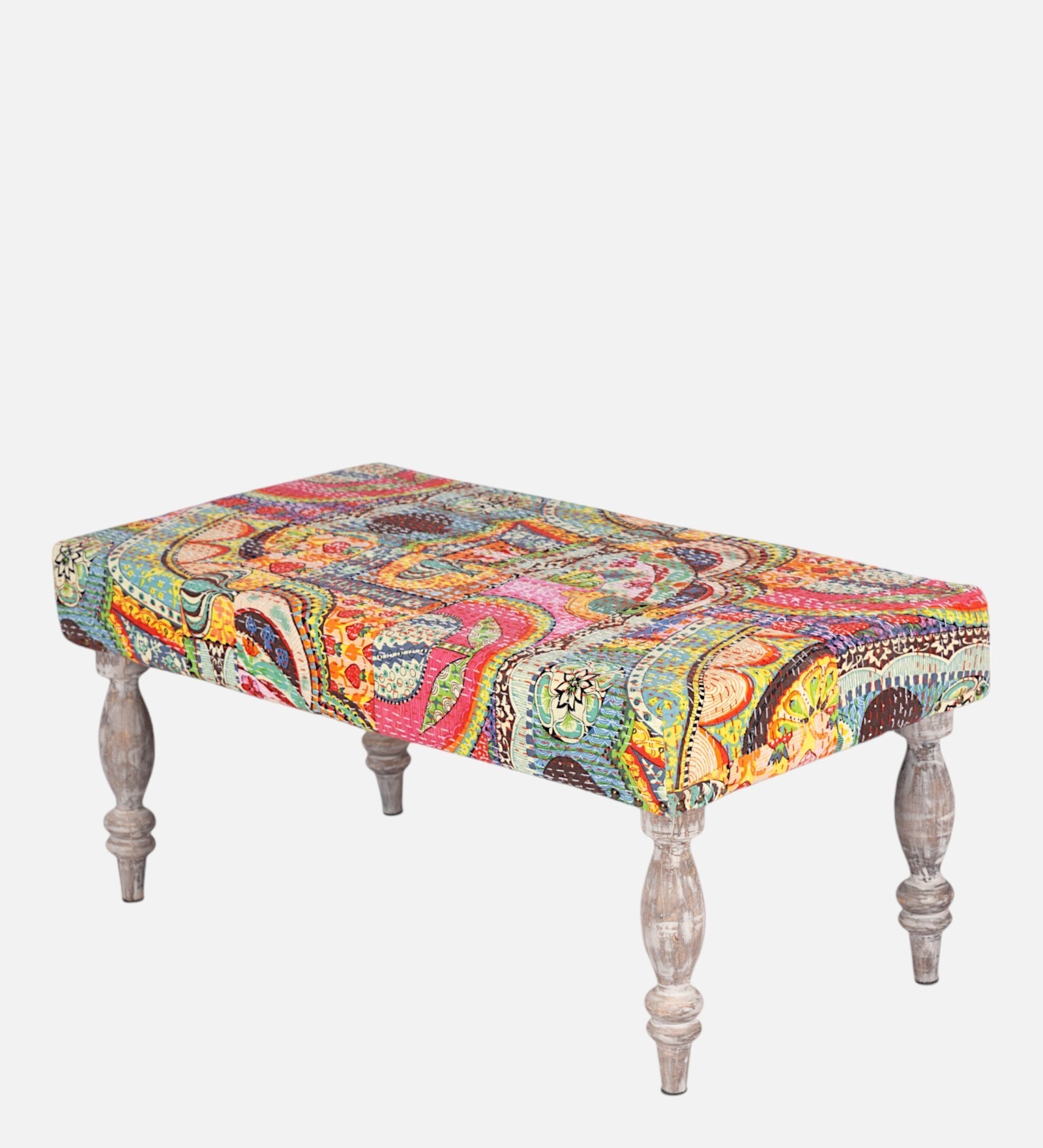2 Seater Patchwork Kantha Bench – Artistic Upholstered Seating | Swani Furniture - Image 5