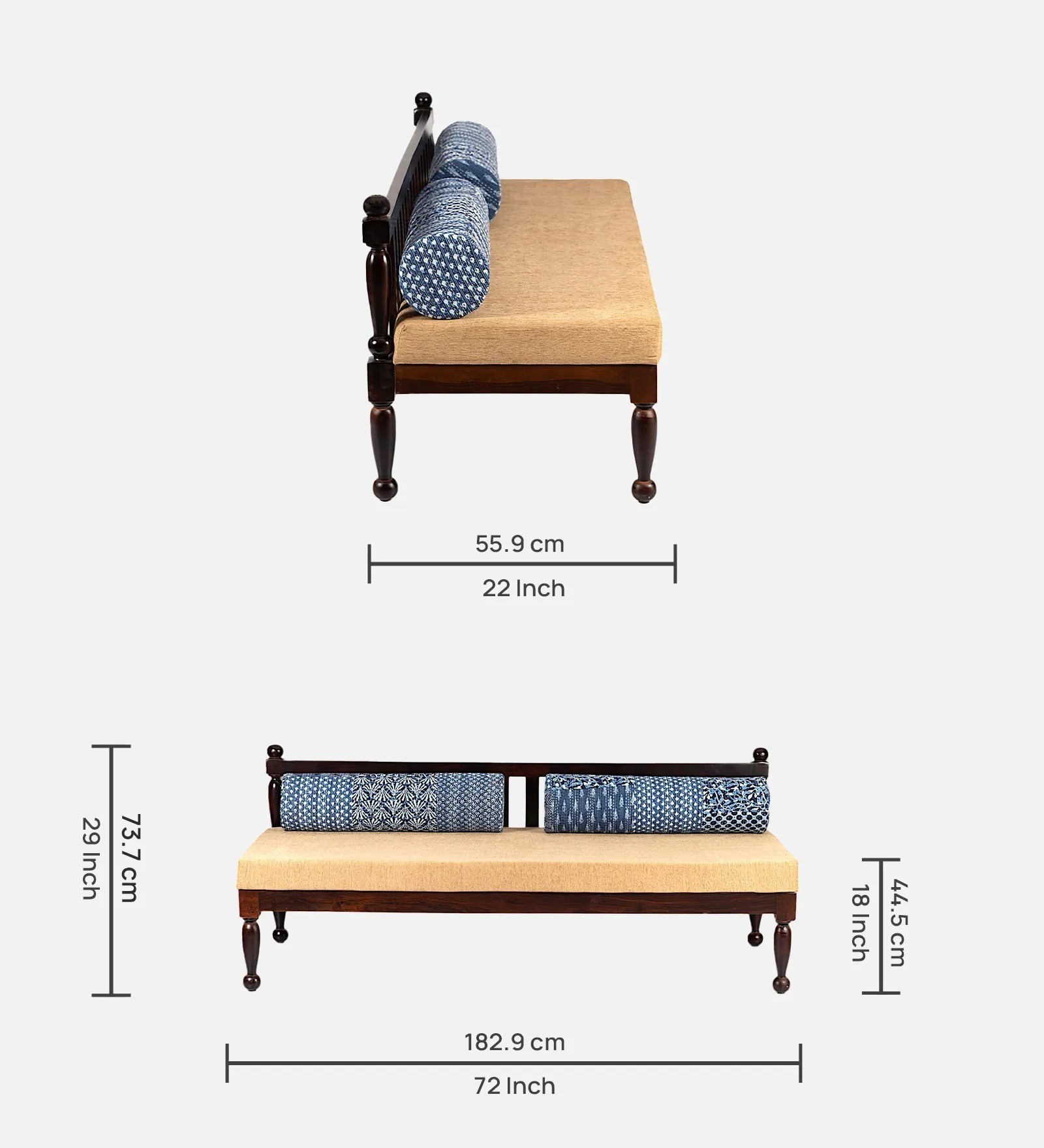 2-Seater Settee with Cushions in Dark Walnut – Comfortable Upholstered Bench | Swani Furniture - Image 2