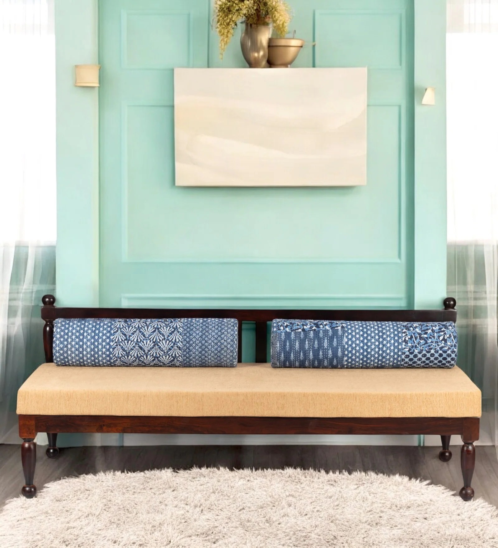 2-Seater Settee with Cushions in Dark Walnut – Comfortable Upholstered Bench | Swani Furniture