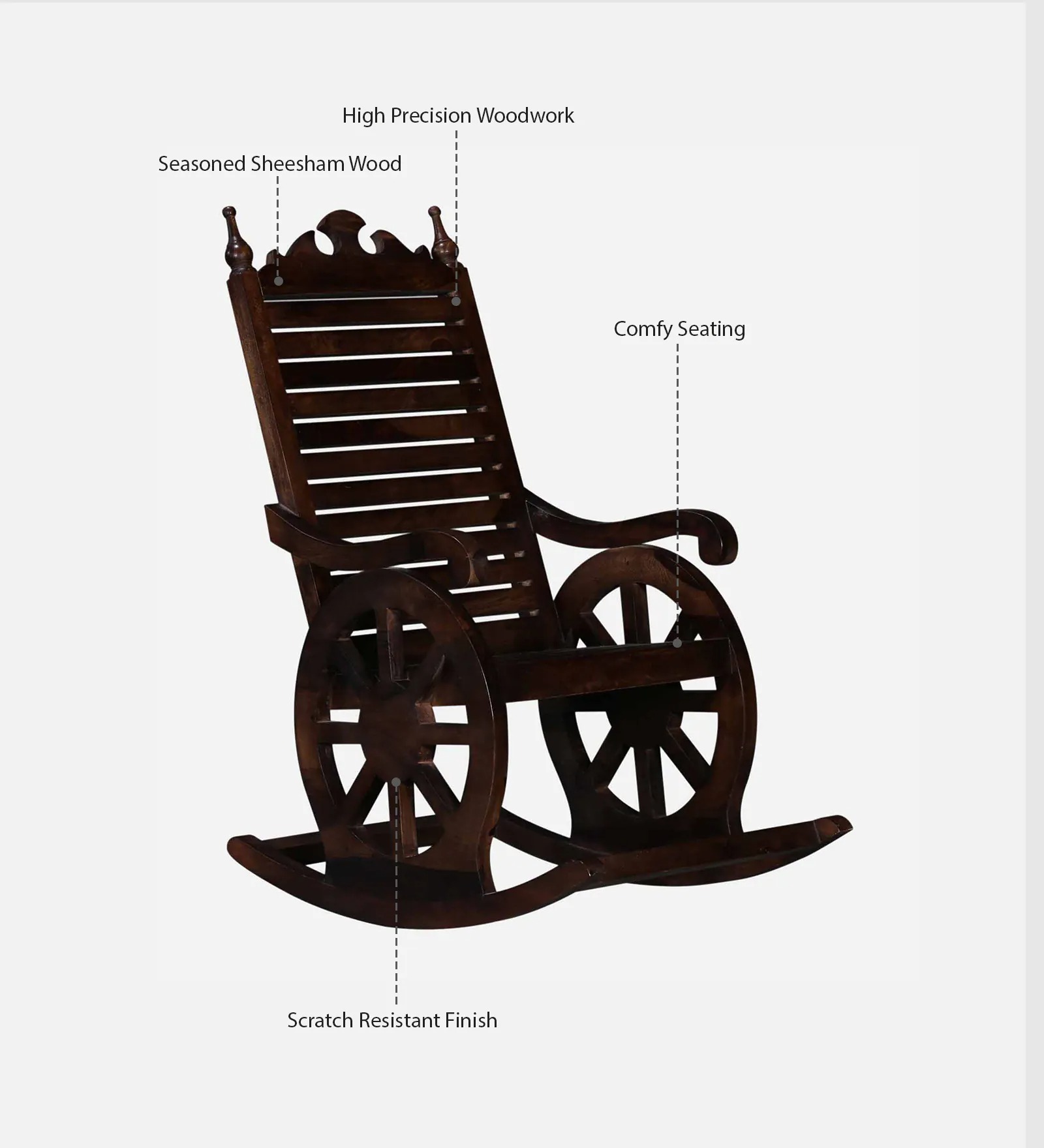 Harold Sheesham Wood Rocking Chair in Scratch Resistant Provincial Teak Finish - Image 3