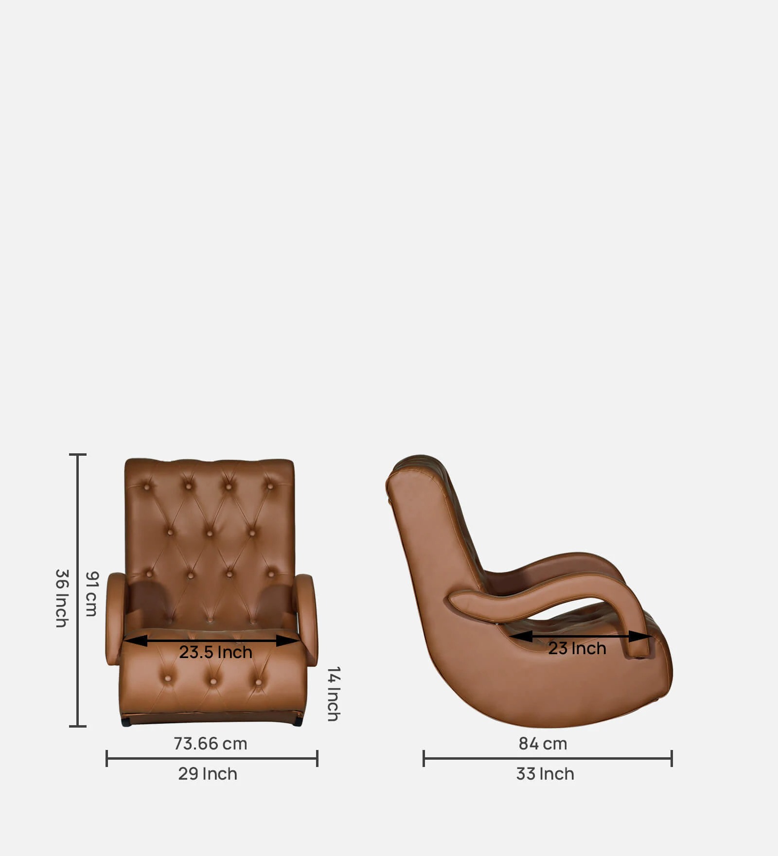 1 Seater Leatherette Rocking Chair in Tan – Comfortable & Stylish Accent Chair | Swani Furniture - Image 3