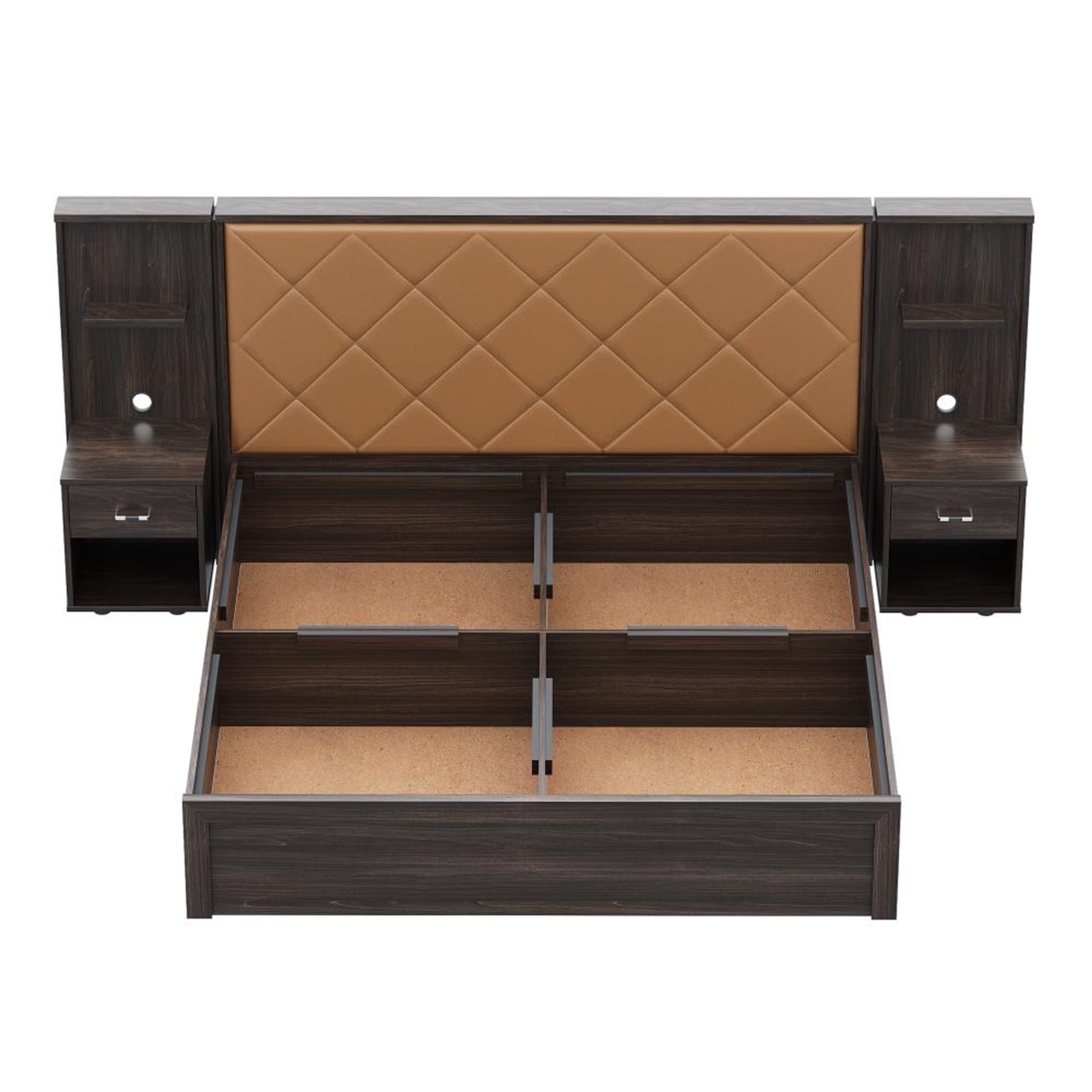 Swani Furniture Noctis King Size Storage Bed with Camel Fabric Upholstered Headboard – Engineered Wood Bed - Image 2