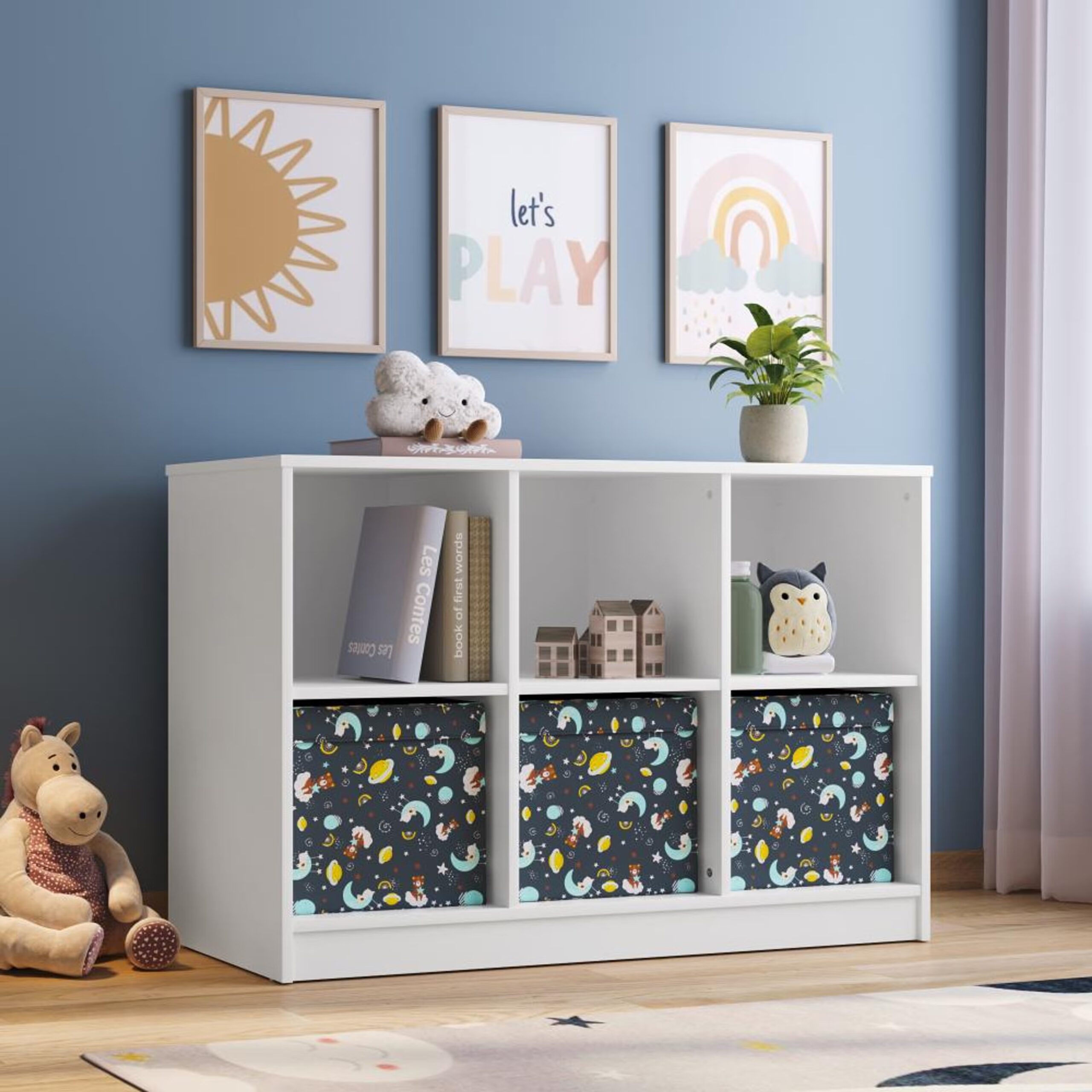 Swani Furniture Trove Kids Toy Storage (48x30 Inch) – Frosty White Wooden Organizer for Toys, Books & Accessories