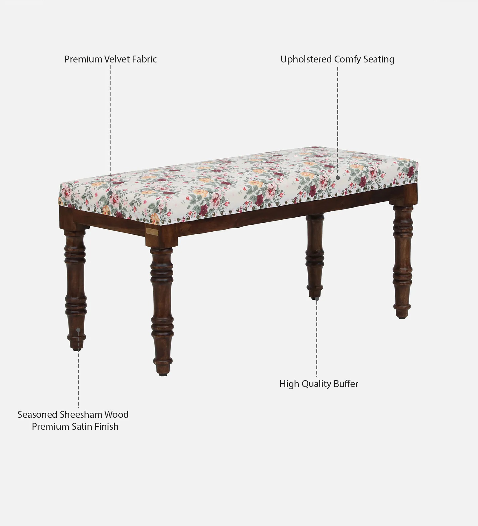 Sheesham Wood Bench Set in Provincial Teak Finish – Solid Wood Seating | Swani Furniture - Image 4