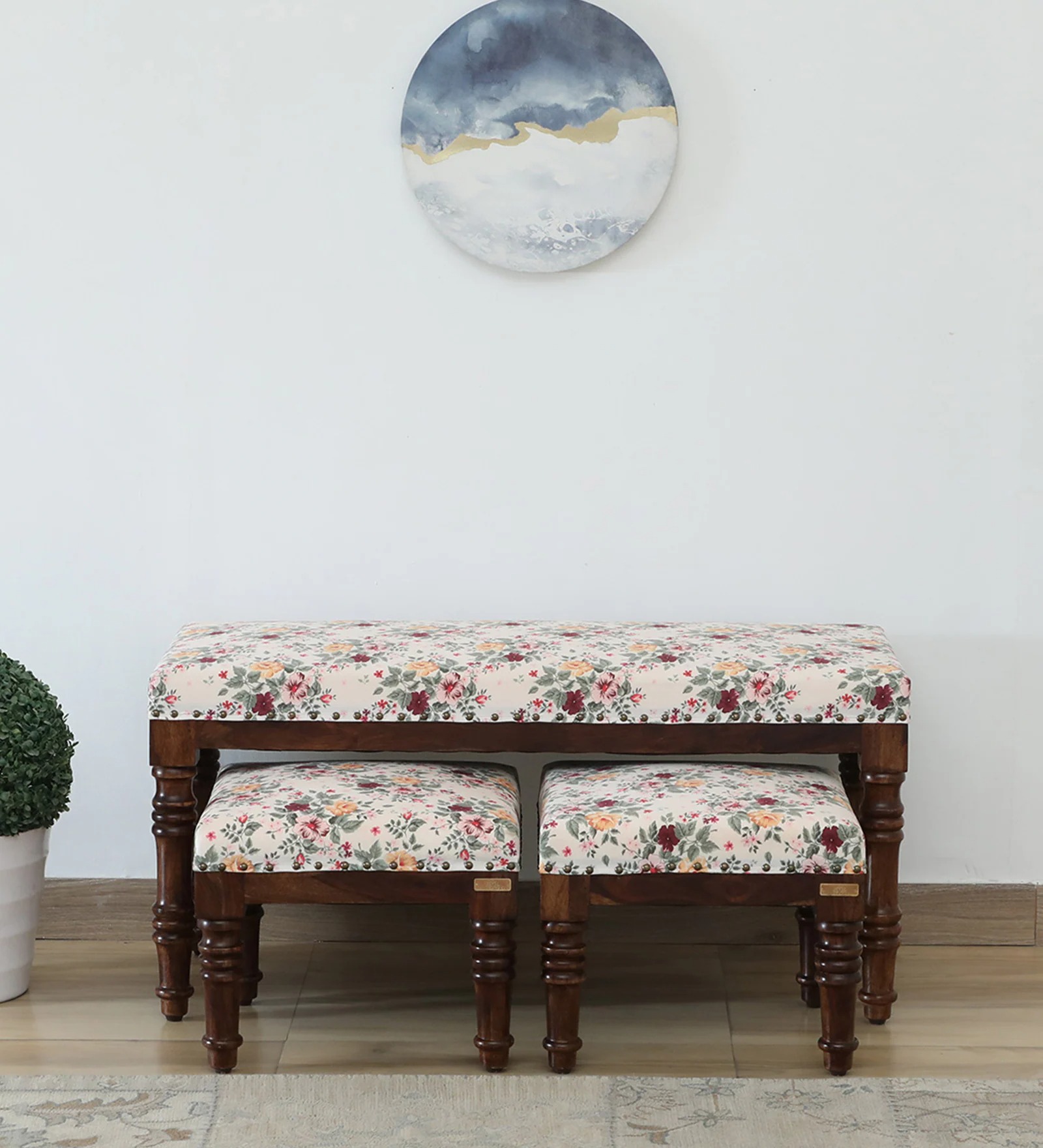 Sheesham Wood Bench Set in Provincial Teak Finish – Solid Wood Seating | Swani Furniture