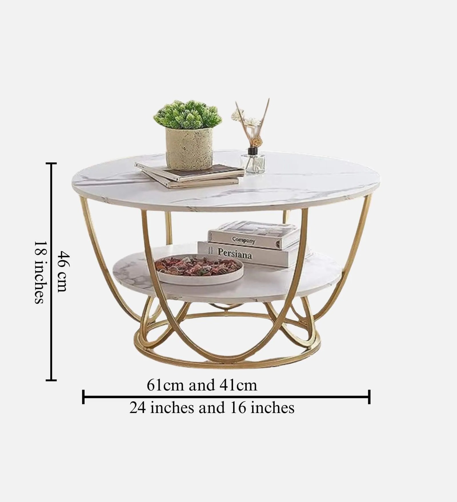 Swani Furniture Round 2-Tier Marble Top Coffee Table in Gold Finish – Modern Luxury Center Table for Living Room - Image 2