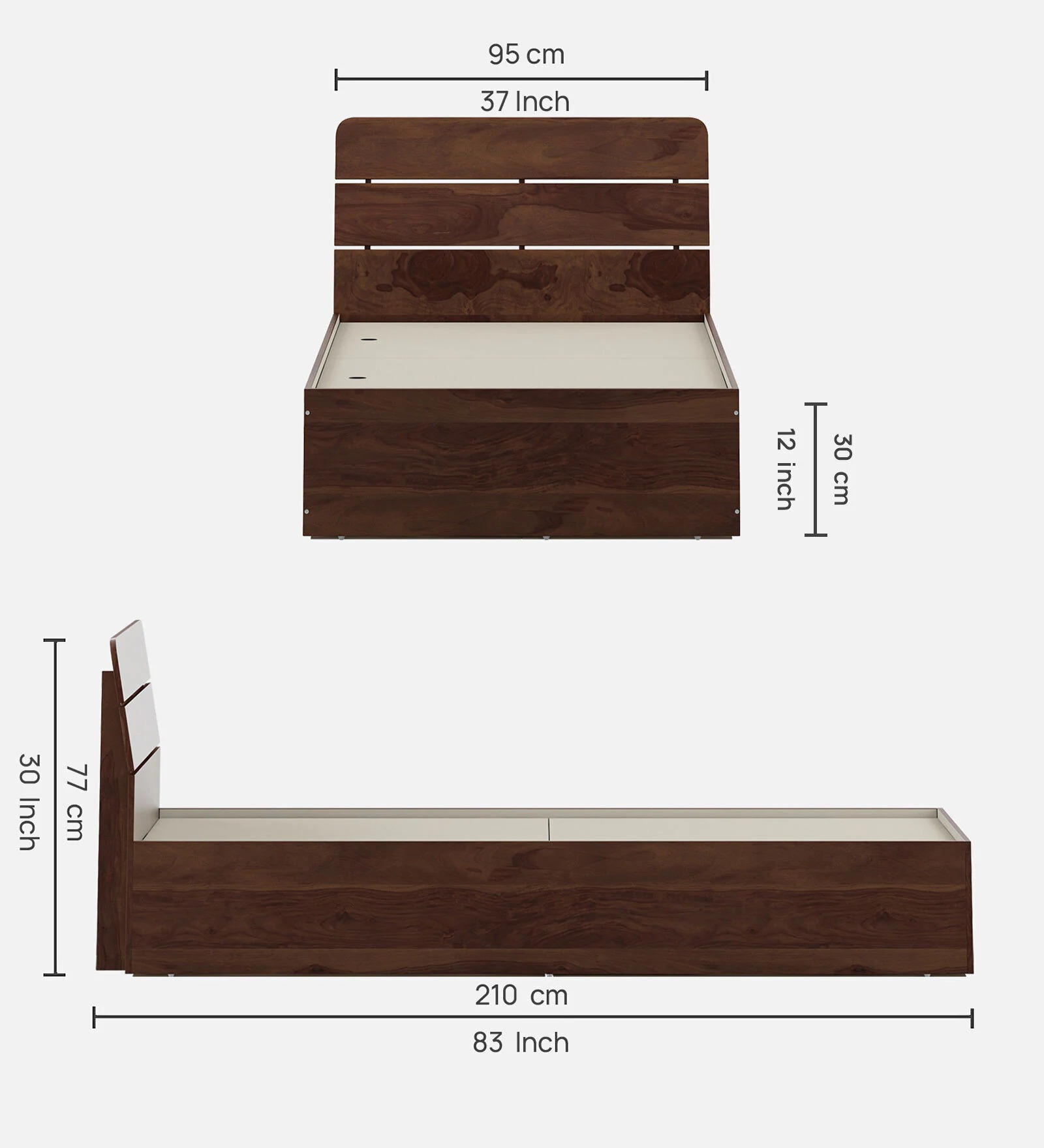 Swani Furniture Solace Single Bed in Sheesham Finish with Box Storage – Wooden Single Bed with Storage - Image 2