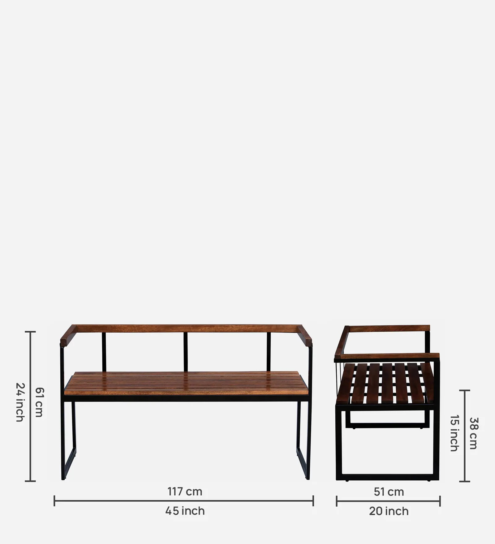 Black Metal Settee – Modern & Durable Seating Bench | Swani Furniture - Image 2