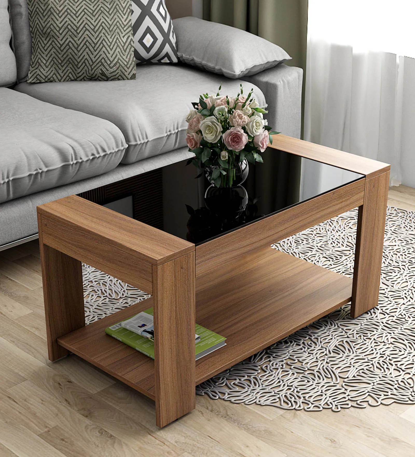 Swani Furniture Coffee Table in Exotic Teak Finish – Modern Wooden Center Table for Living Room