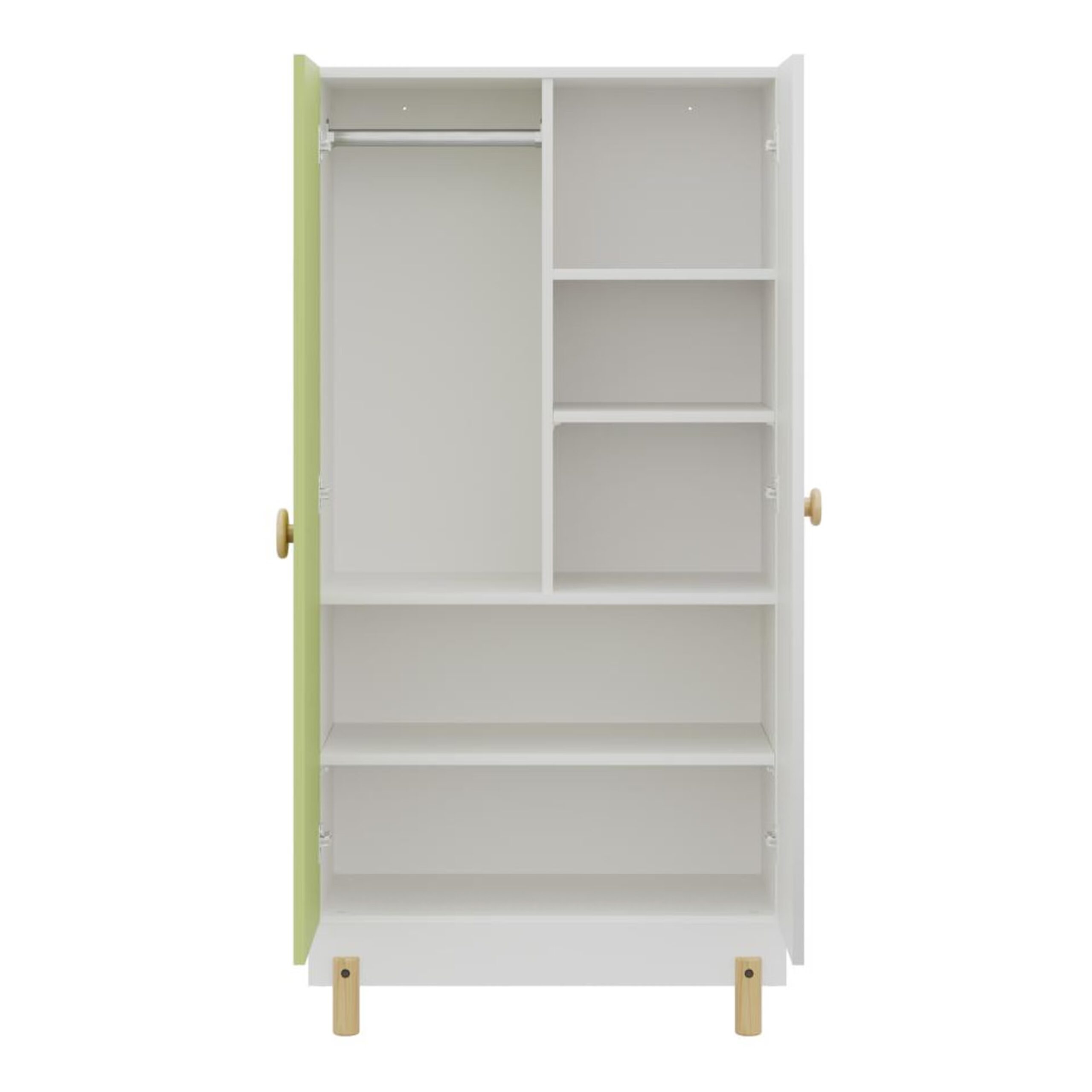 Swani Furniture Glori Kids Wardrobe (60x30 Inch) – Frosty White & Mellow Green | 2-Shutter Engineered Wood Kids Almirah with Storage - Image 4