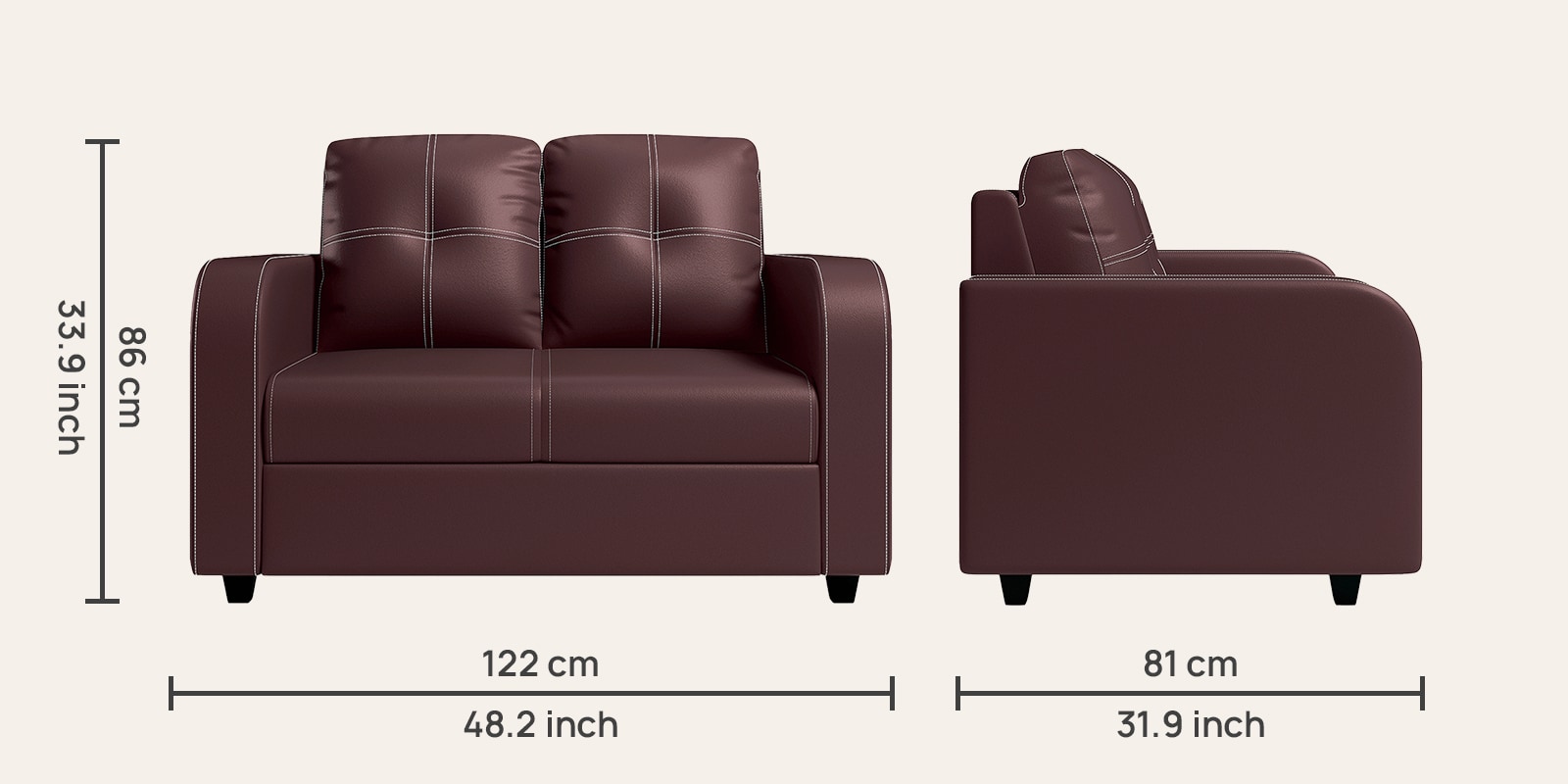 Swani Furniture Tycoon 1 Seater Synthetic Leather Sofa – Premium Burgundy Finish - Image 2
