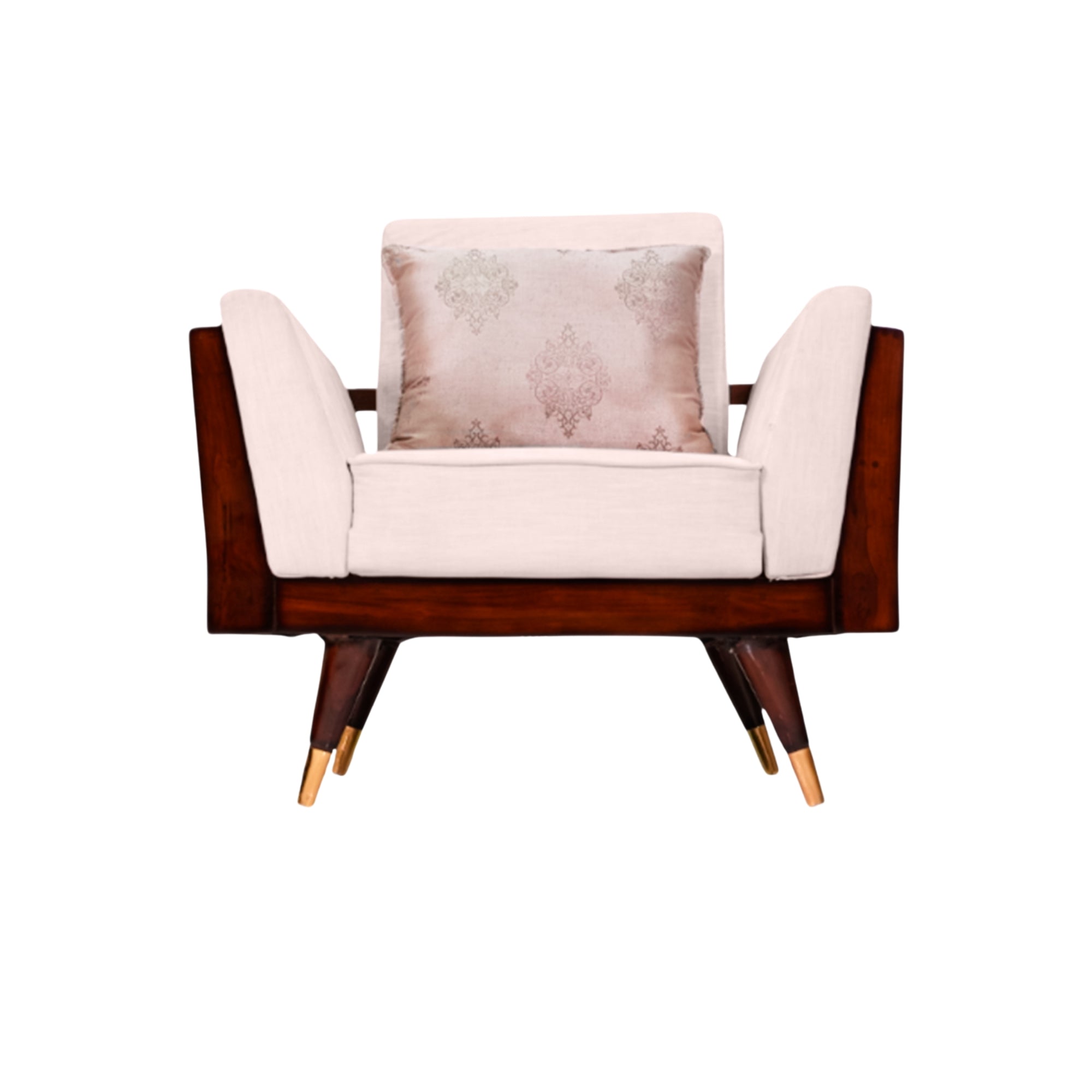 Swani Aspen Premium Wooden 1-Seater Sofa – Luxury Fabric Accent Chair - Image 2