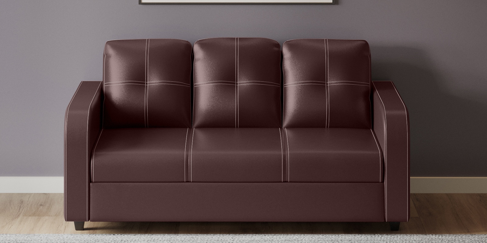 Swani Furniture Tycoon 3 Seater Synthetic Leather Sofa – Premium Burgundy Finish