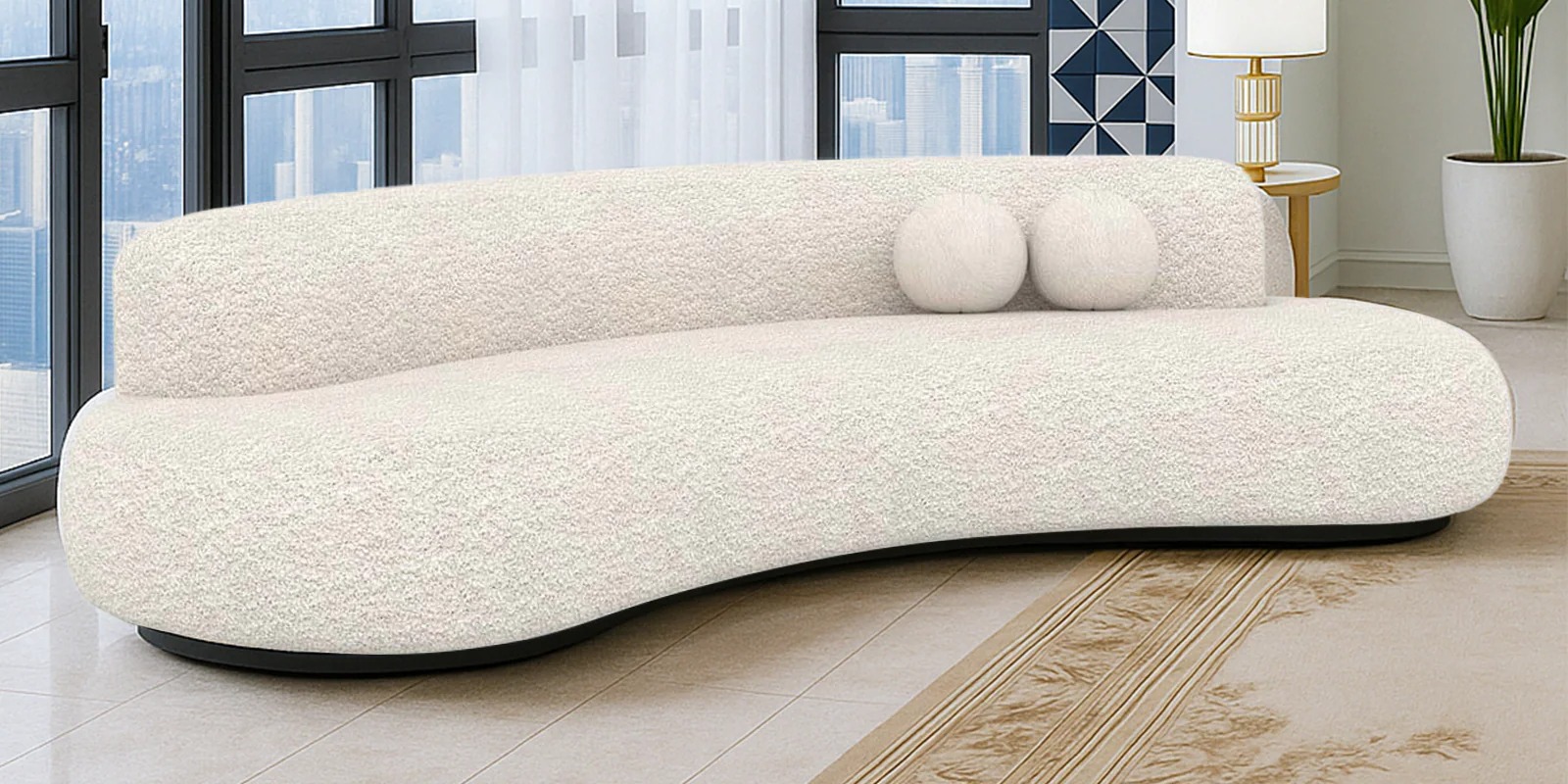 Swani Furniture Oakridge Boucle Fabric 3 Seater Sofa in Off-White Color