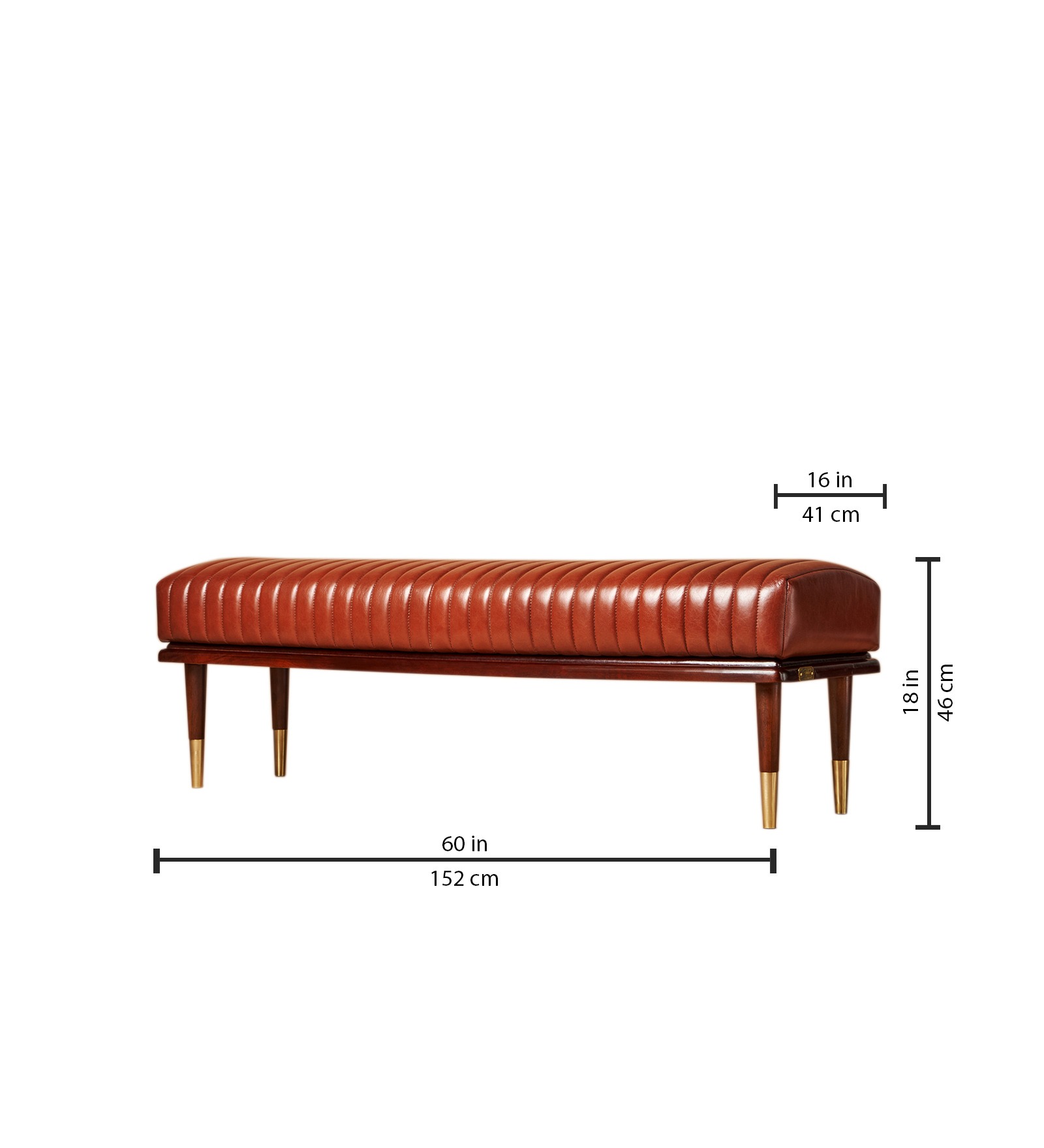 Swani Furniture Linear Leather Bench in Cognac Colour - Image 2