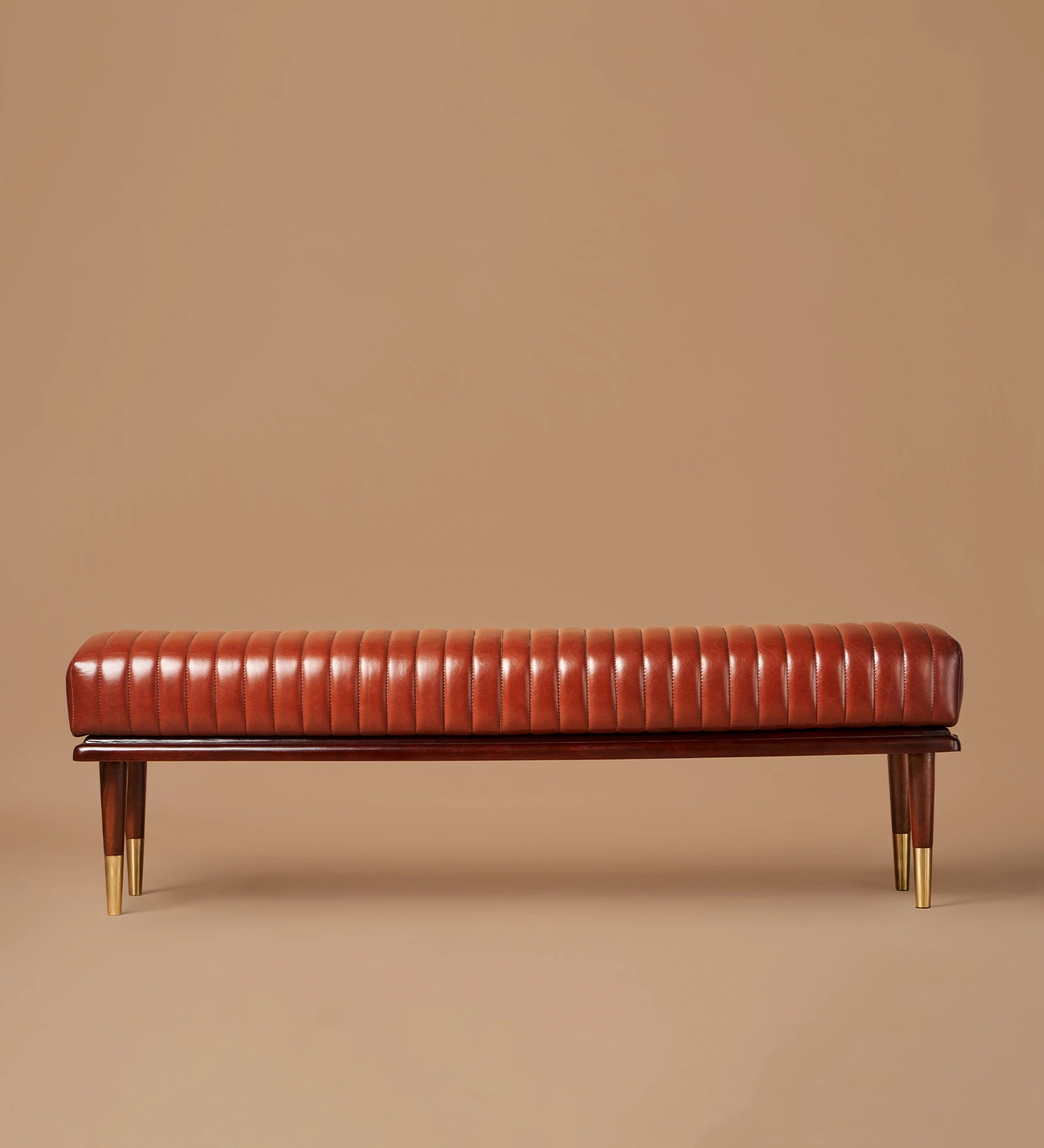 Swani Furniture Linear Leather Bench in Cognac Colour