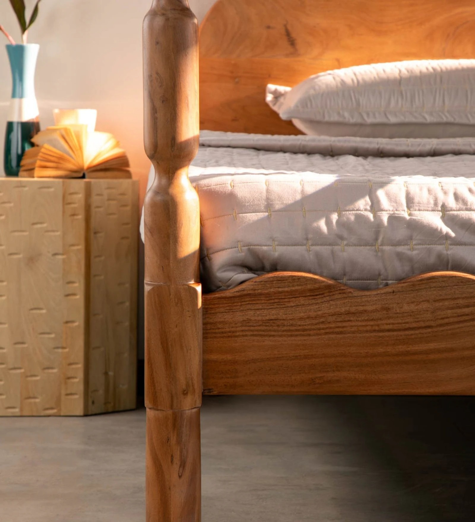 Swani Furniture Miramar Acacia Wood Queen Size Bed in Natural Finish - Image 4