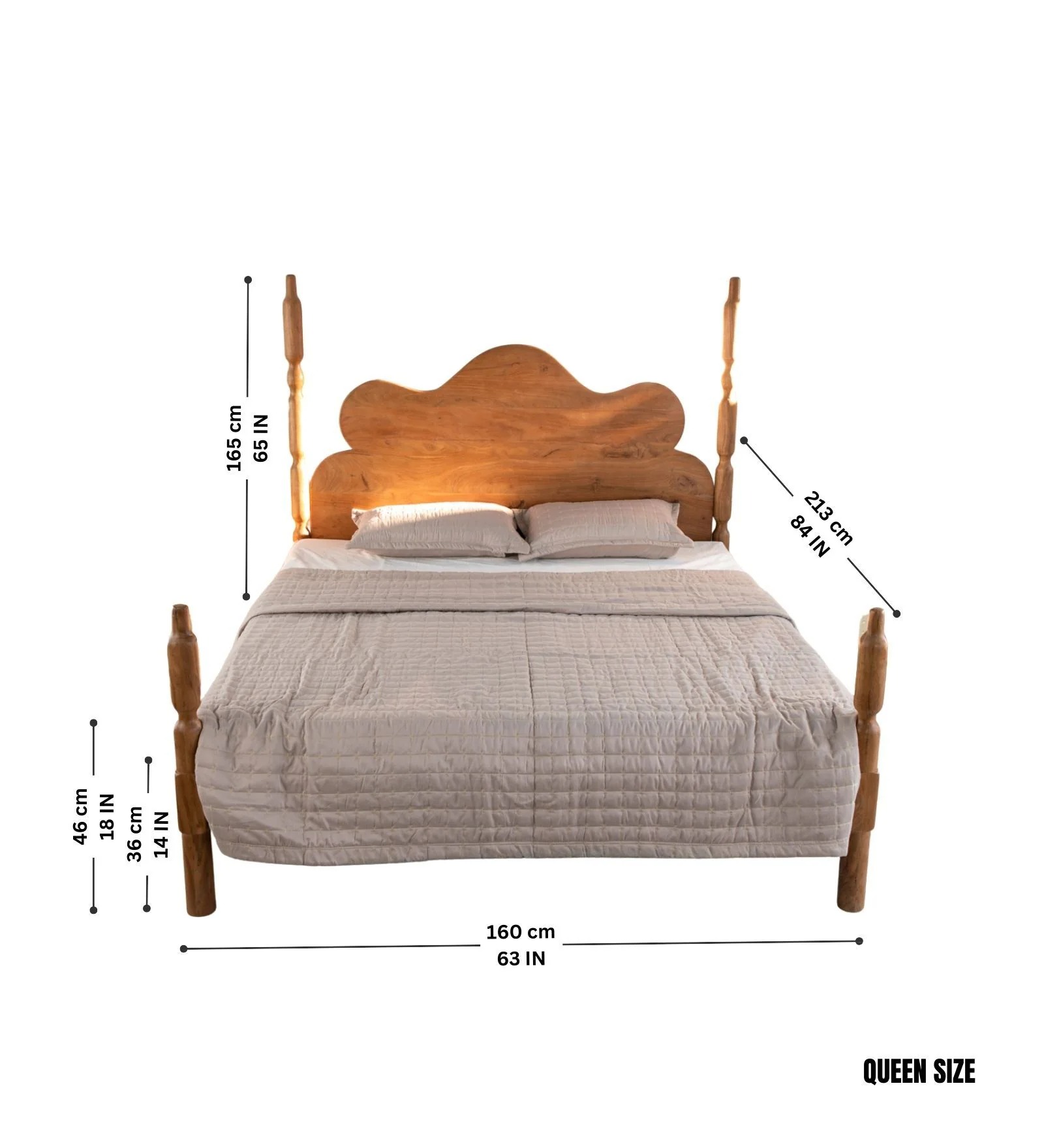 Swani Furniture Miramar Acacia Wood Queen Size Bed in Natural Finish - Image 2