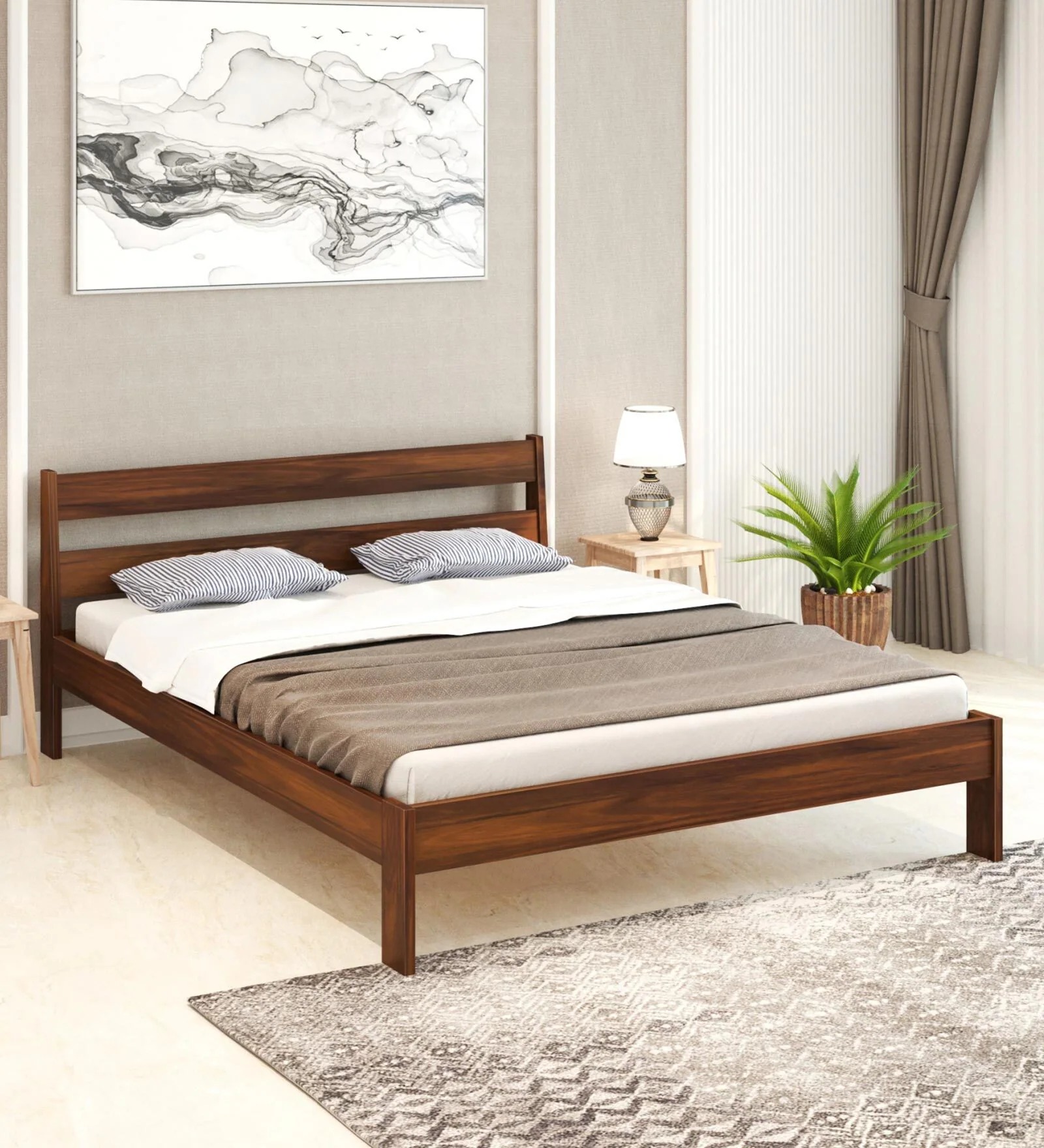 Swani Furniture Roverb Queen Size Bed in Brown Maple Finish