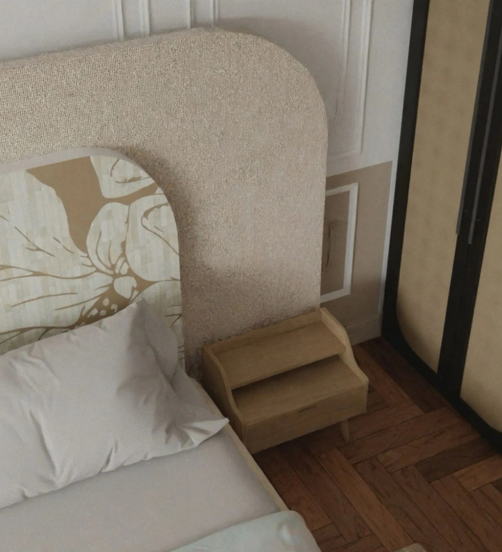 Swani Furniture Aurora Inlay Queen Size Bed in Beige Colour - Image 3