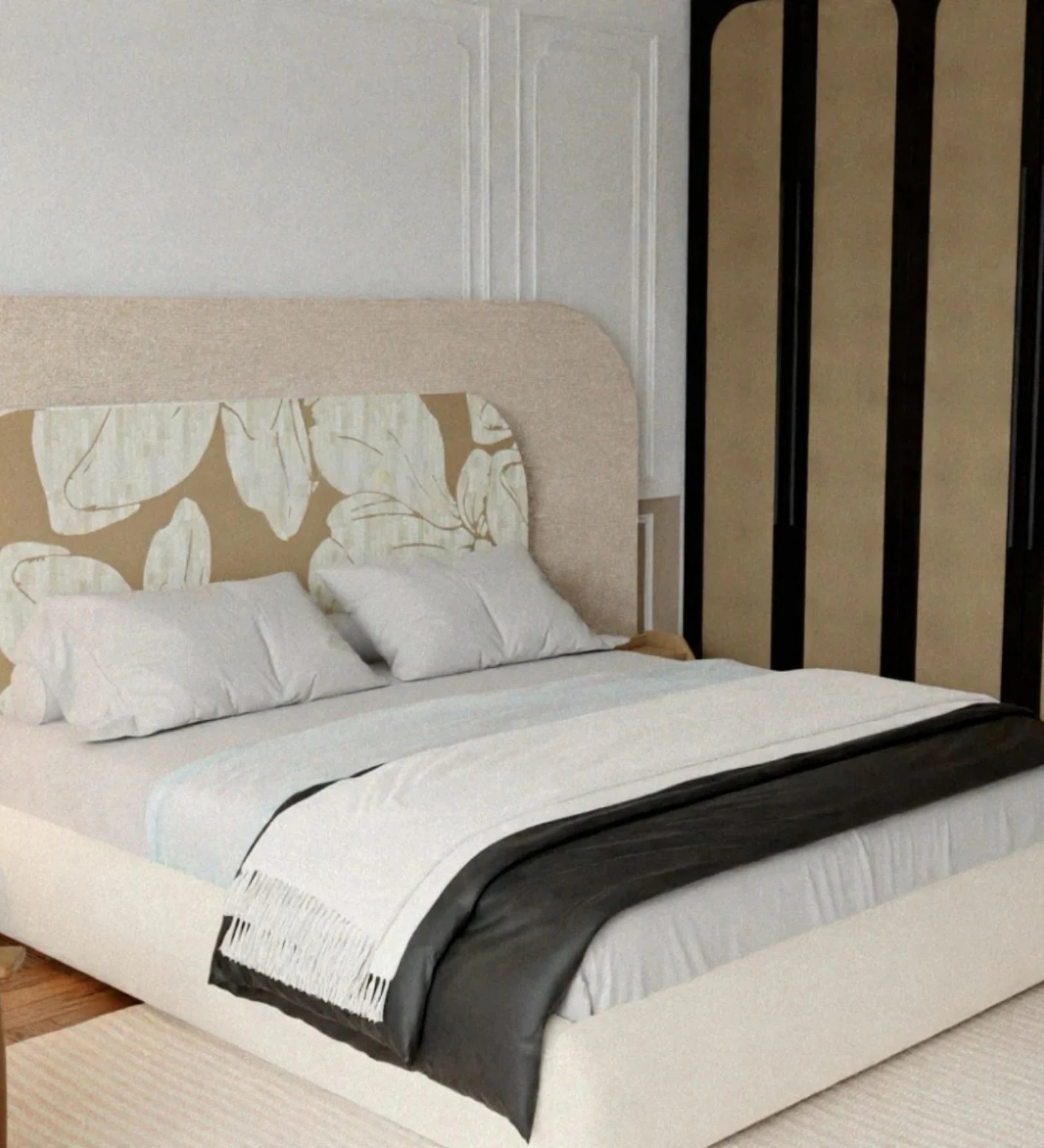 Swani Furniture Aurora Inlay Queen Size Bed in Beige Colour - Image 5