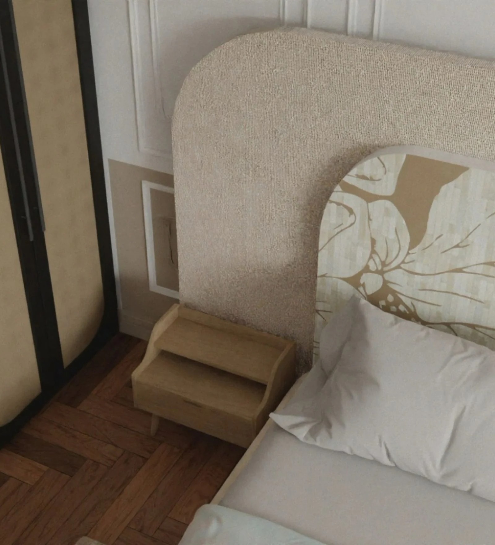 Swani Furniture Aurora Inlay Queen Size Bed in Beige Colour - Image 4