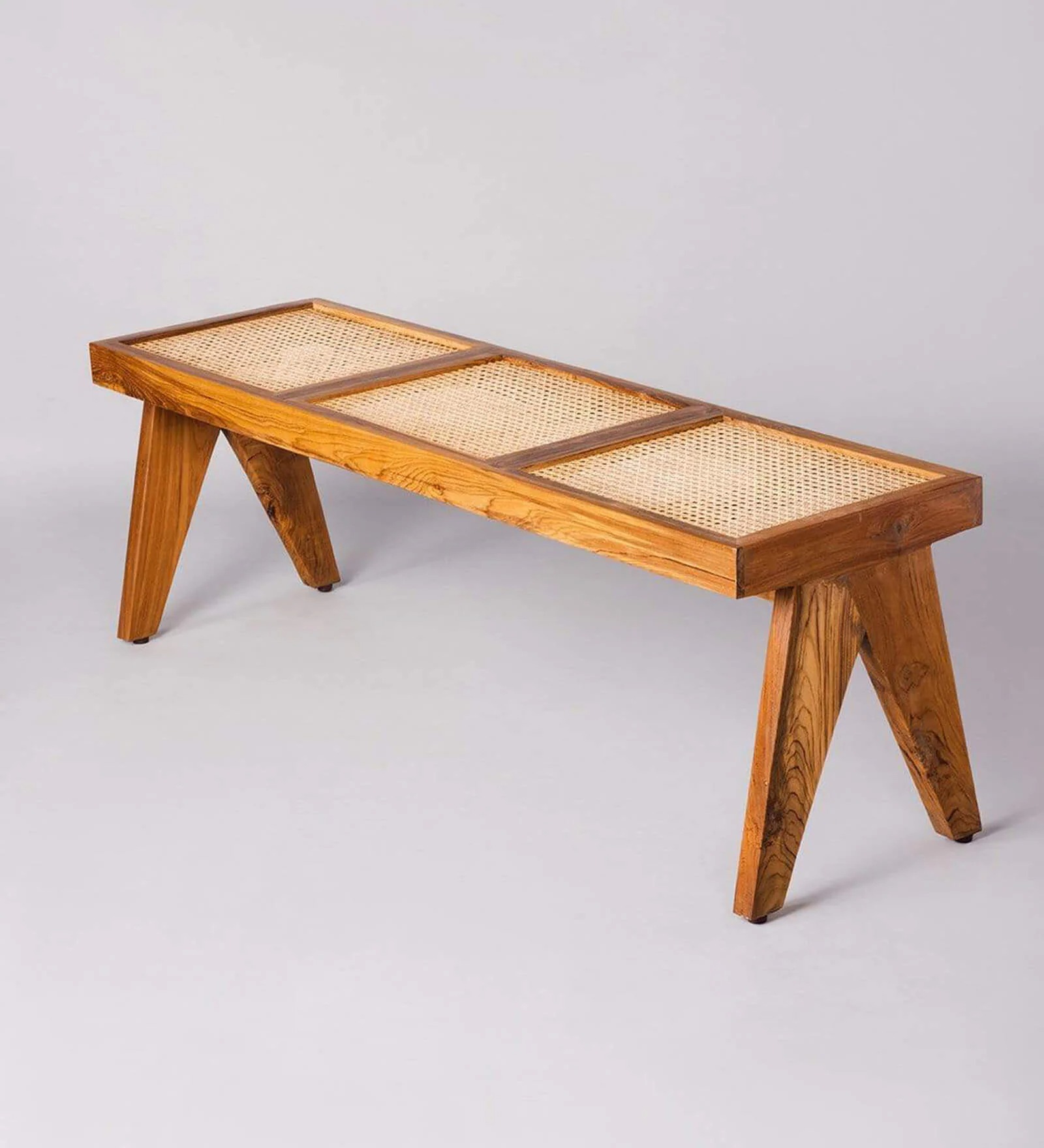 Swani Furniture Civic Teak Wood Bench in Natural Finish with Rattan Top - Image 3