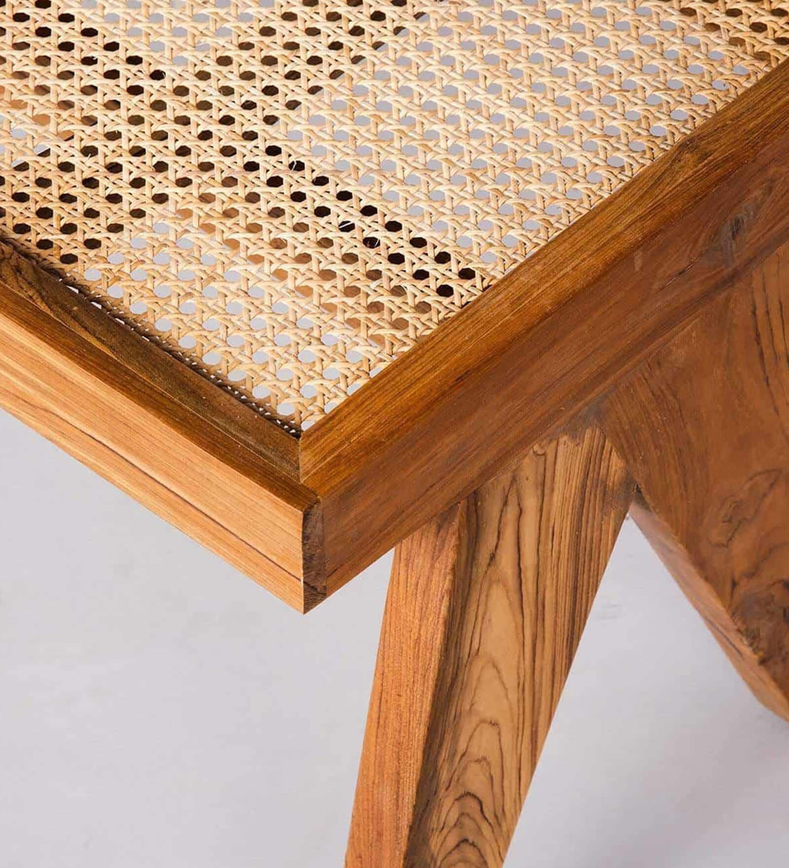 Swani Furniture Civic Teak Wood Bench in Natural Finish with Rattan Top - Image 6