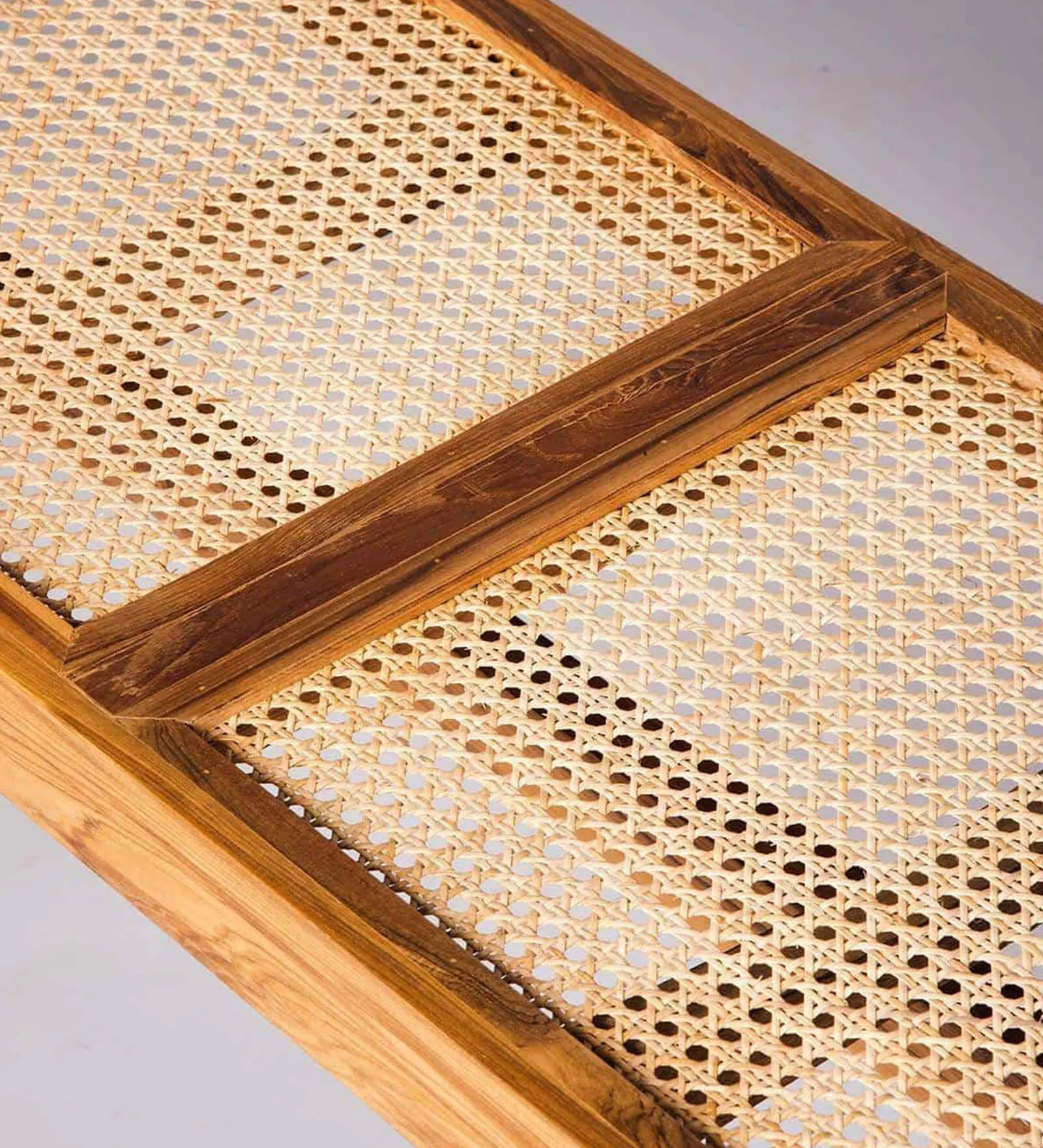 Swani Furniture Civic Teak Wood Bench in Natural Finish with Rattan Top - Image 5