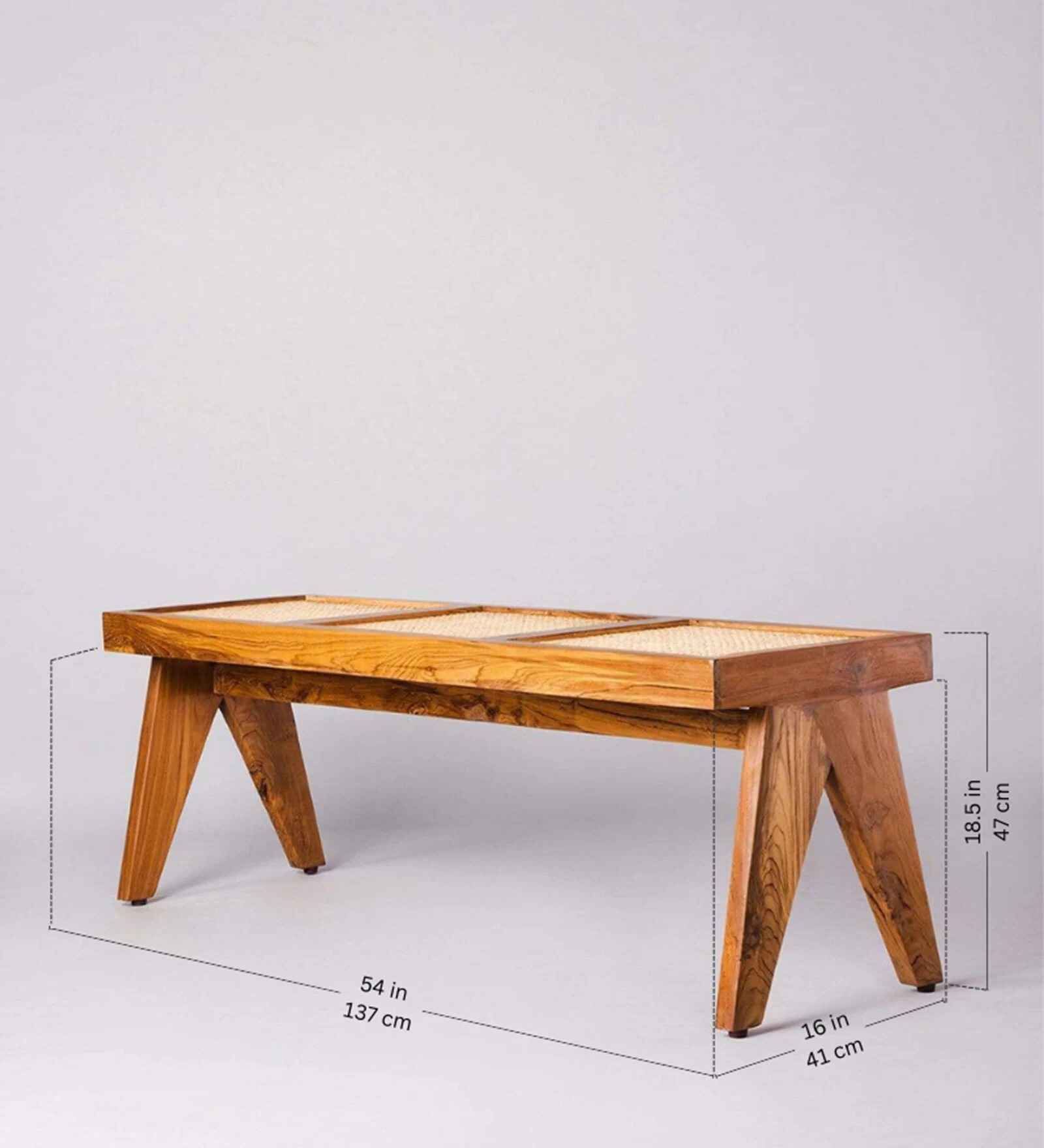 Swani Furniture Civic Teak Wood Bench in Natural Finish with Rattan Top - Image 2