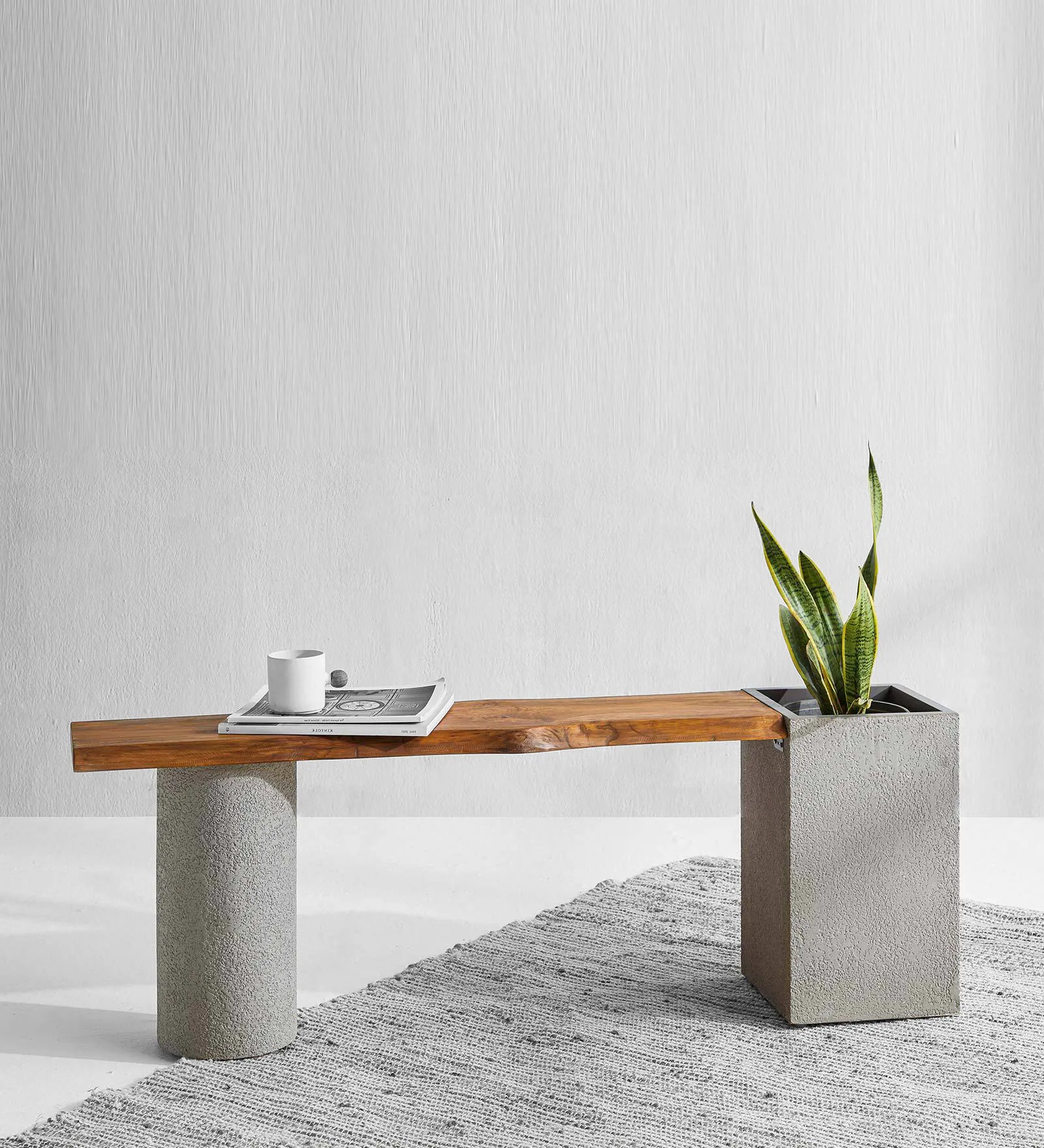 Swani Furniture Dot Microconcrete Wood Planter Bench in Grey Colour