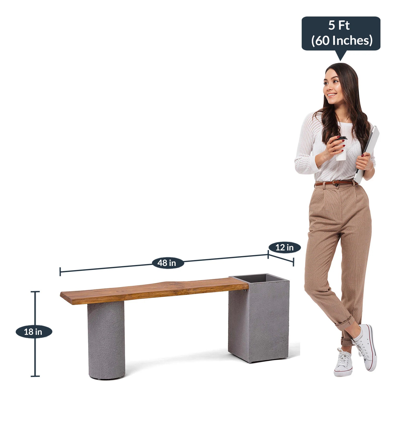 Swani Furniture Dot Microconcrete Wood Planter Bench in Grey Colour - Image 2