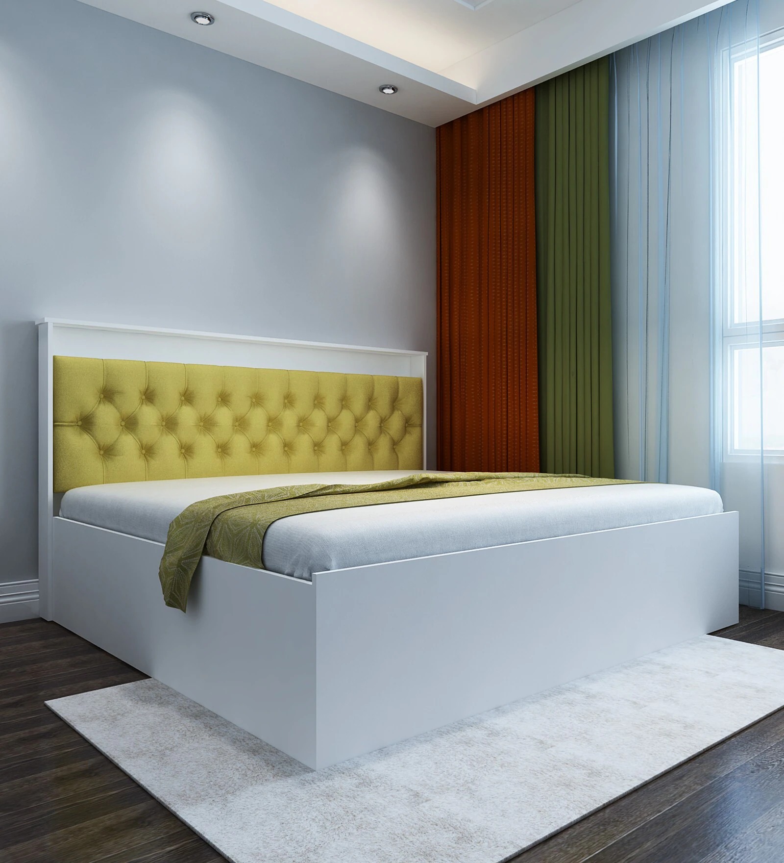 Swani Furniture Ressley King Size Bed in White & Yellow Finish