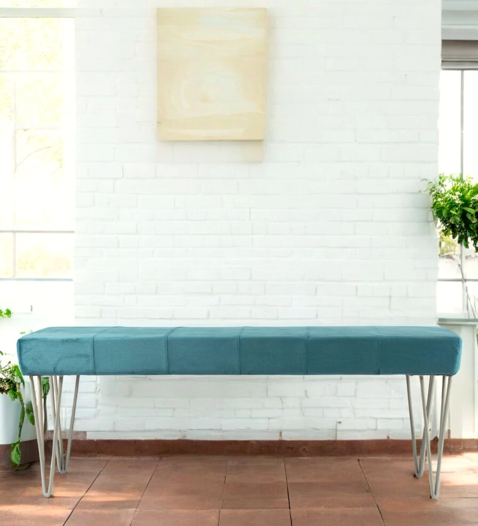 Swani Furniture Belmont Velvet Accent 3 Seater Bench with Metal Legs in Sea Turquoise Colour
