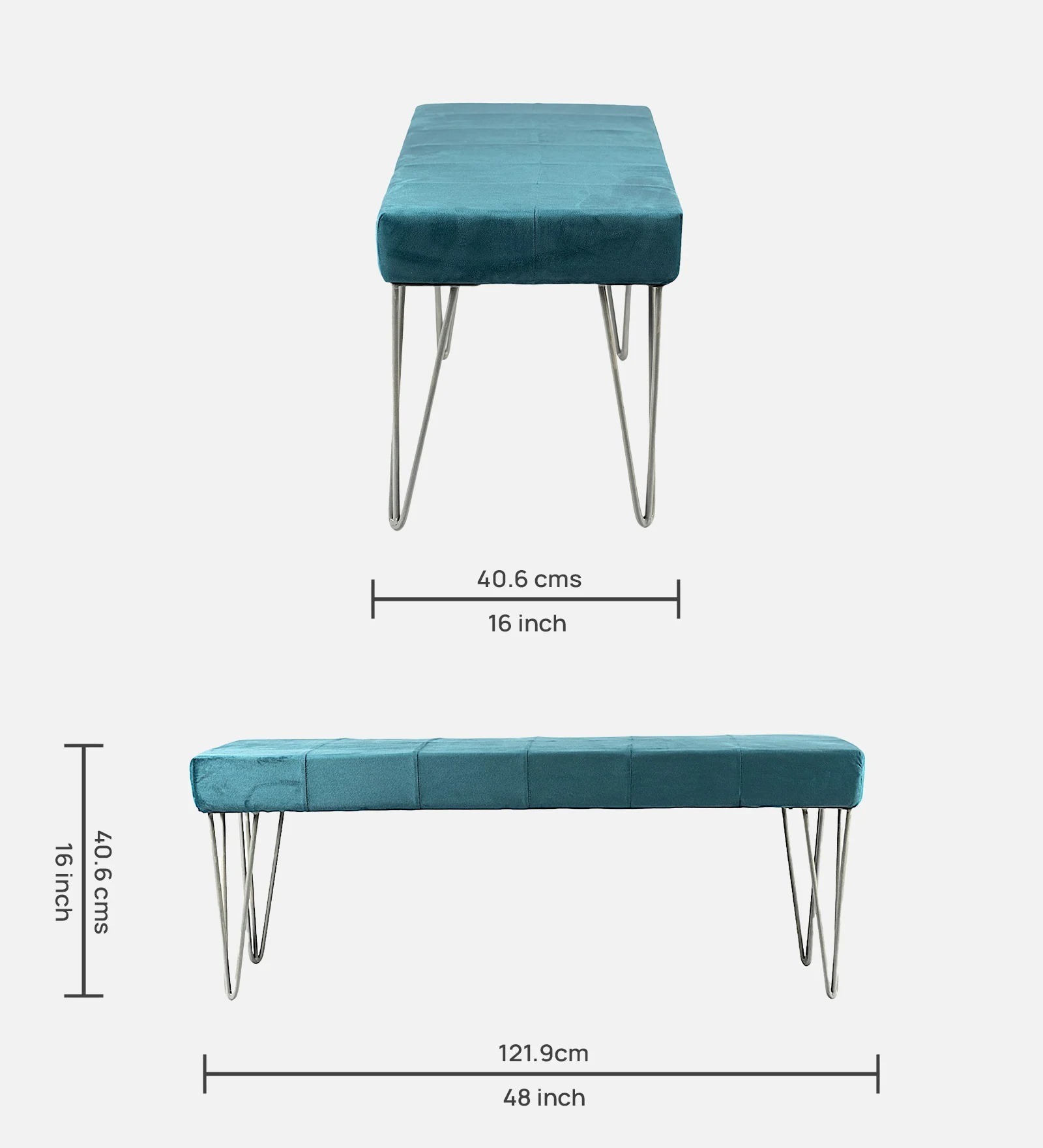 Swani Furniture Belmont Velvet Accent 3 Seater Bench with Metal Legs in Sea Turquoise Colour - Image 2