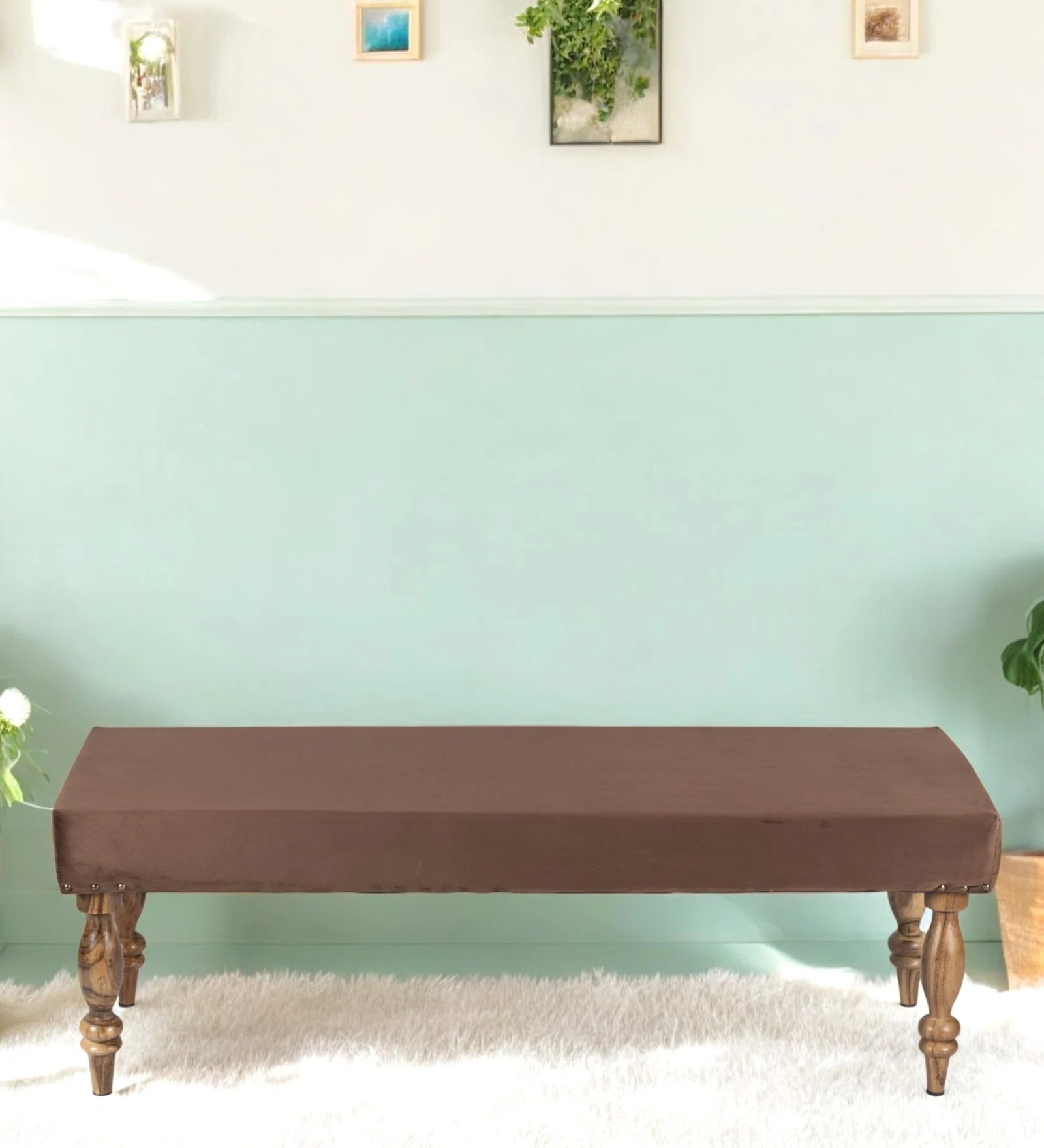 Swani Furniture Cairo Velvet Accent 3 Seater Bench in Brown Colour