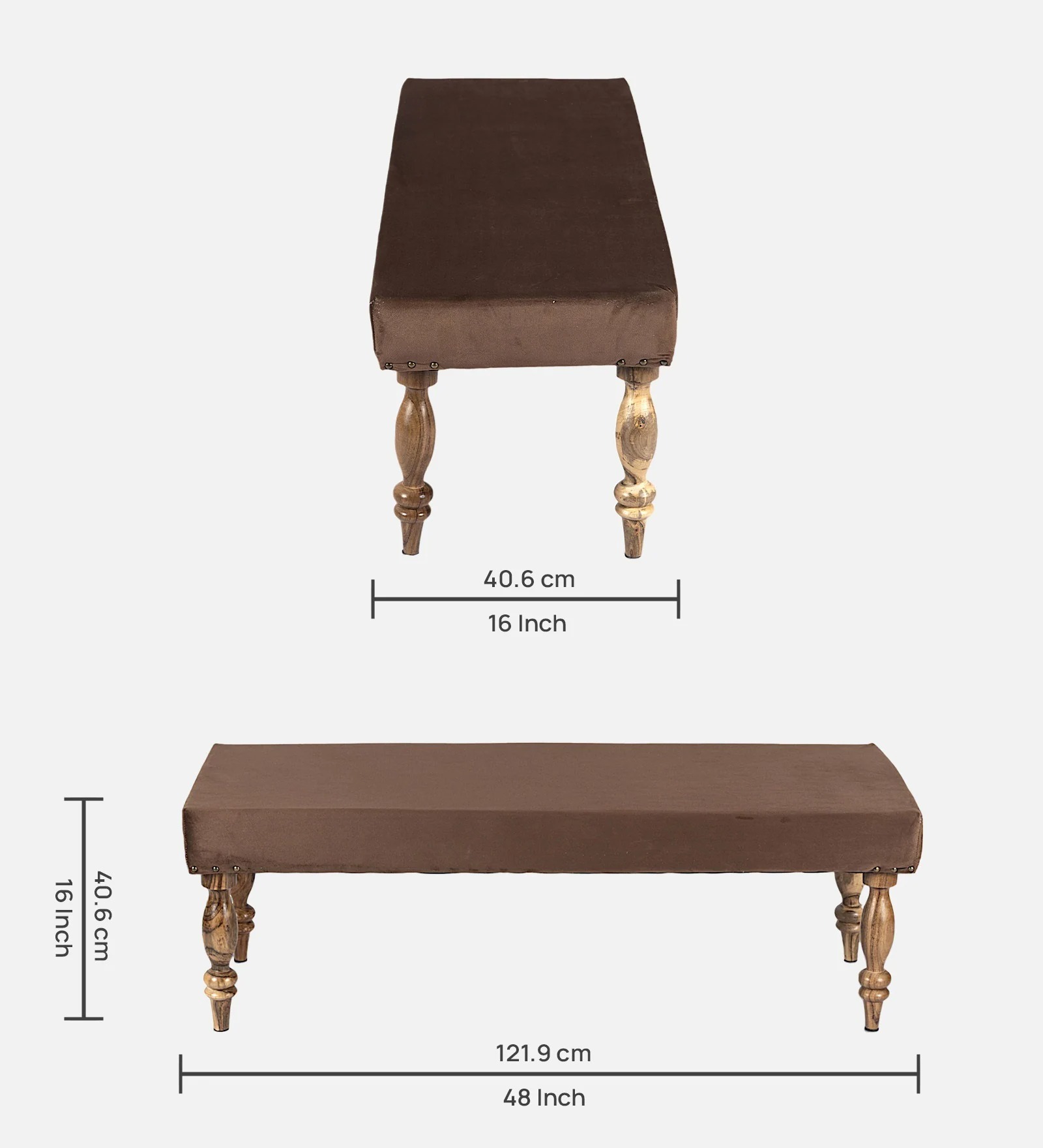 Swani Furniture Cairo Velvet Accent 3 Seater Bench in Brown Colour - Image 2