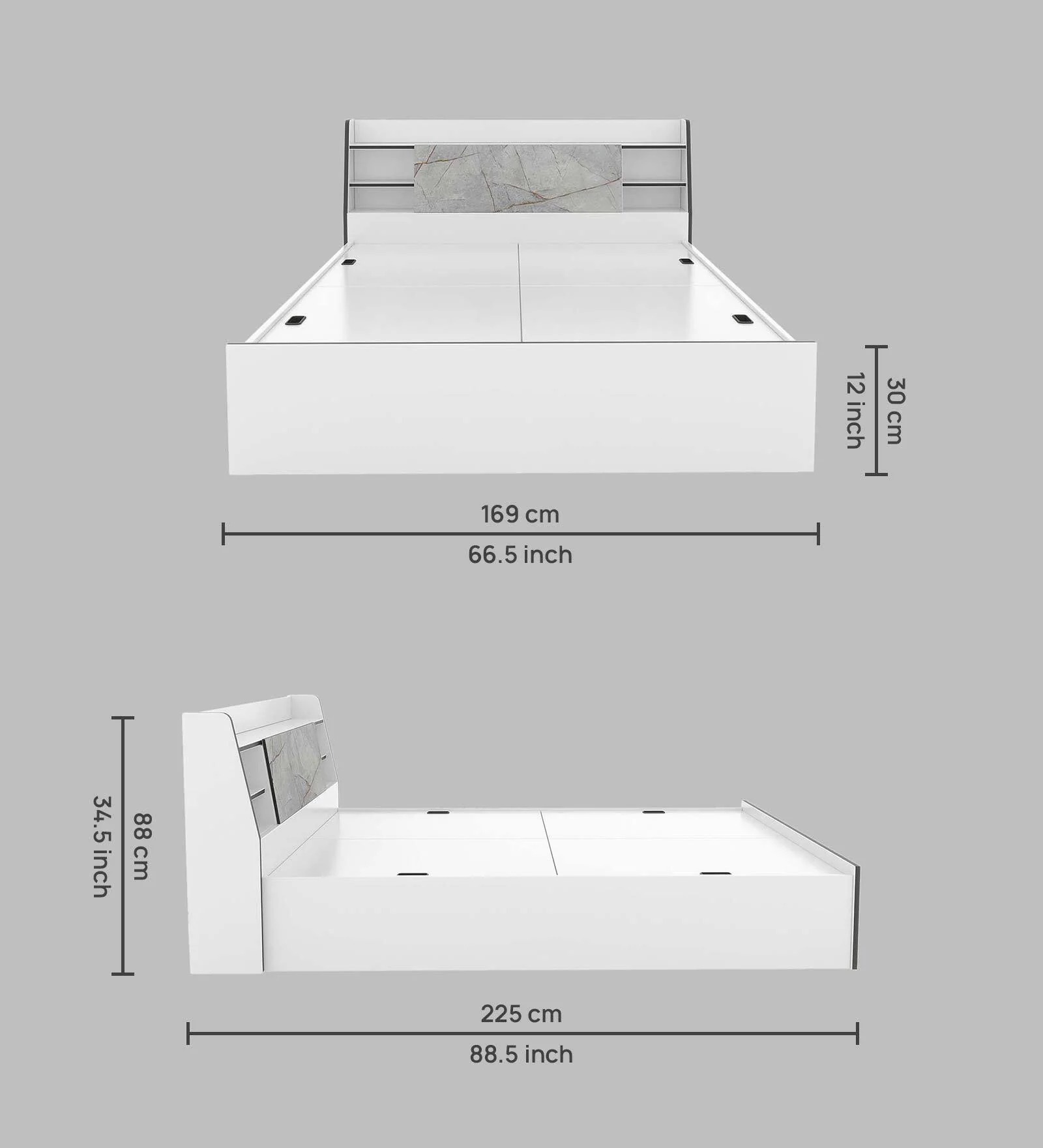 Swani Furniture Marbito Queen Size Bed in White Finish with Box Storage - Image 6