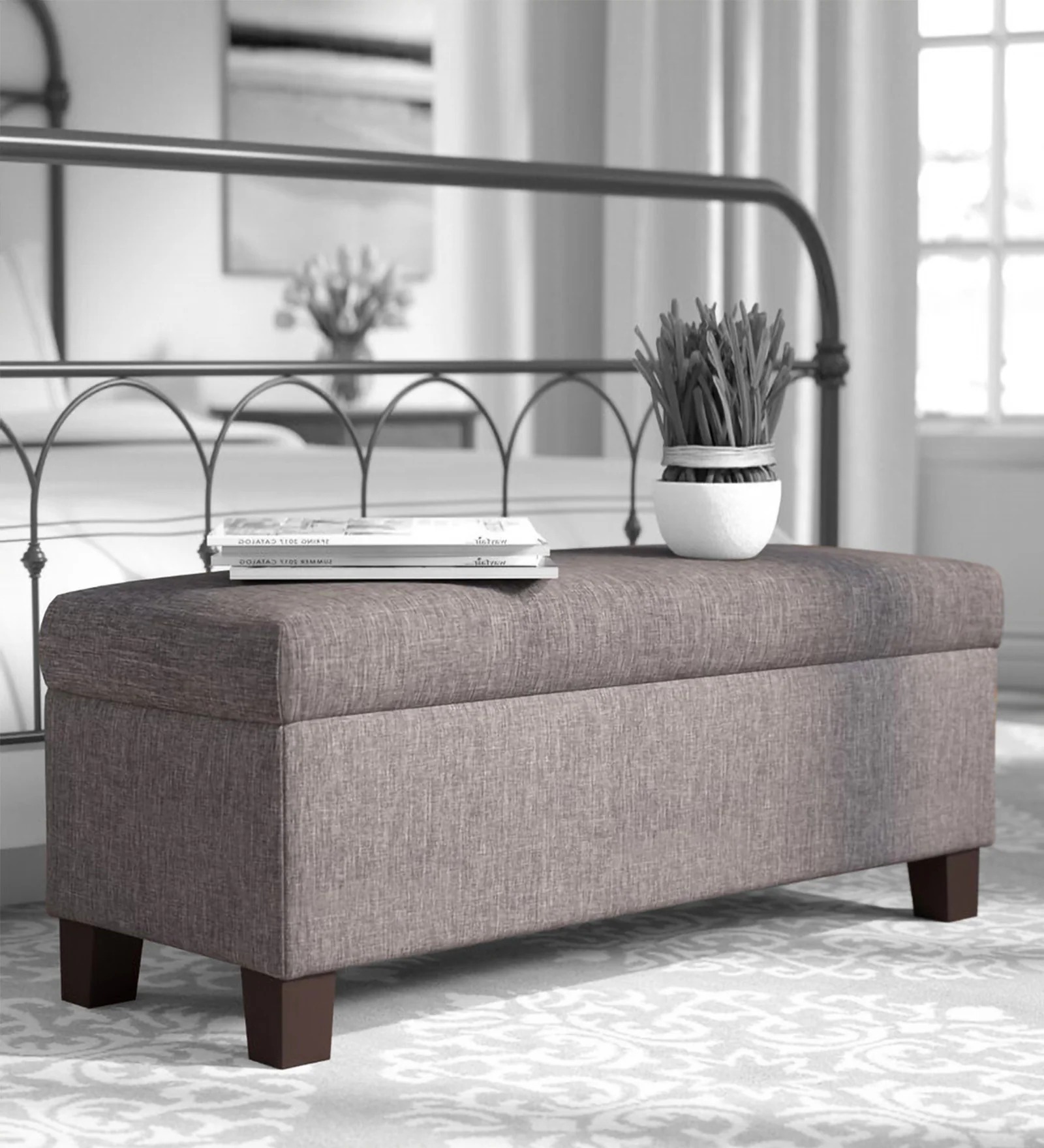 Swani Furniture Mexico Fabric Bench in Light Grey Colour with Storage