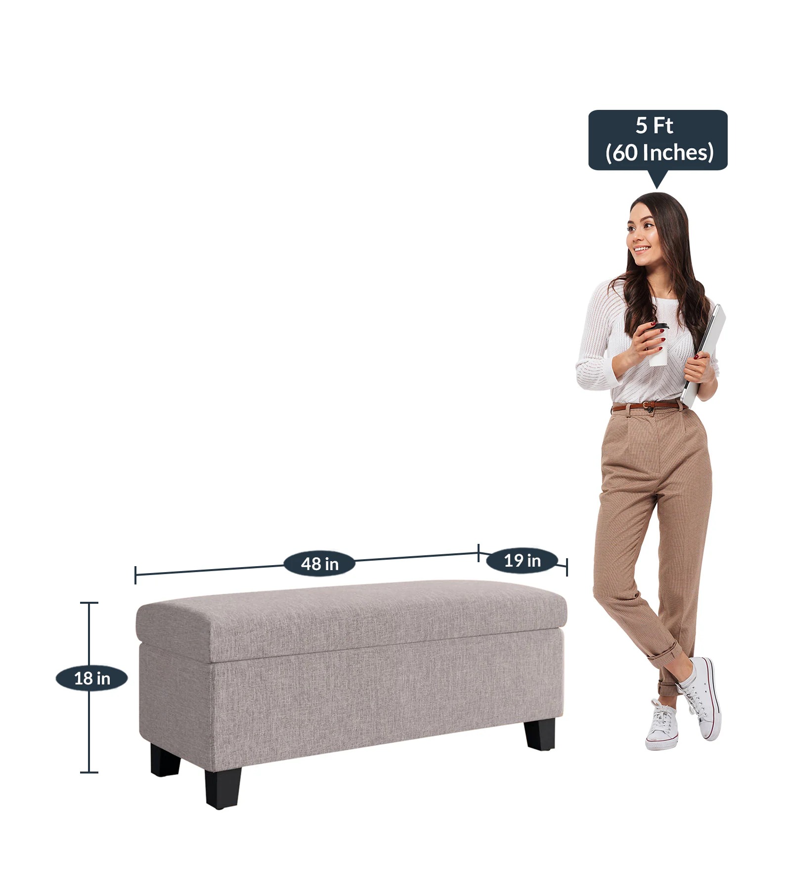 Swani Furniture Mexico Fabric Bench in Light Grey Colour with Storage - Image 3