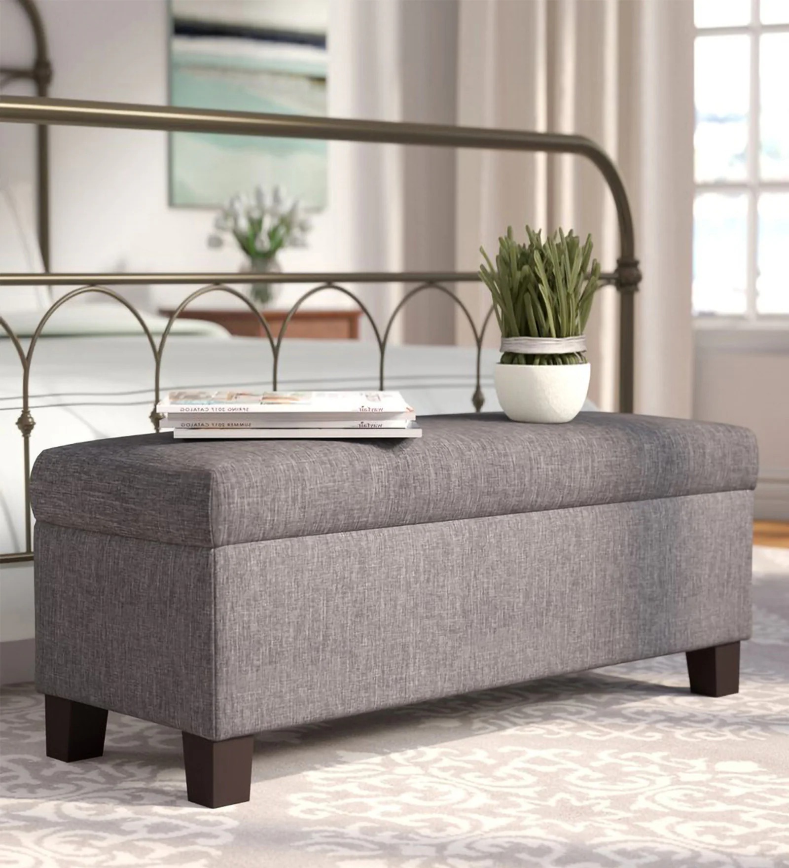Swani Furniture Mexico Fabric Bench in Light Grey Colour with Storage - Image 2