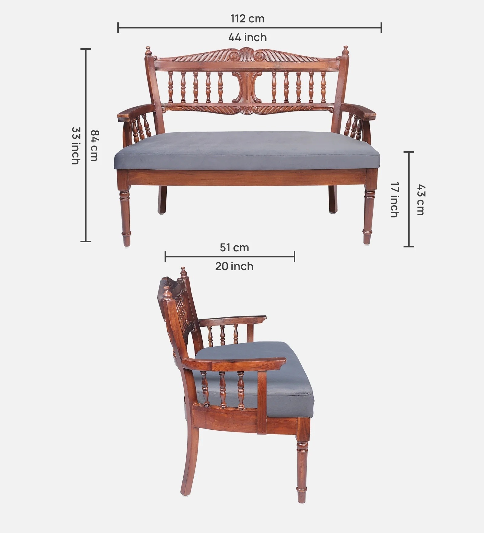 Swani Furniture Vrono 2 Seater Bench in Charcoal Grey Colour - Image 2