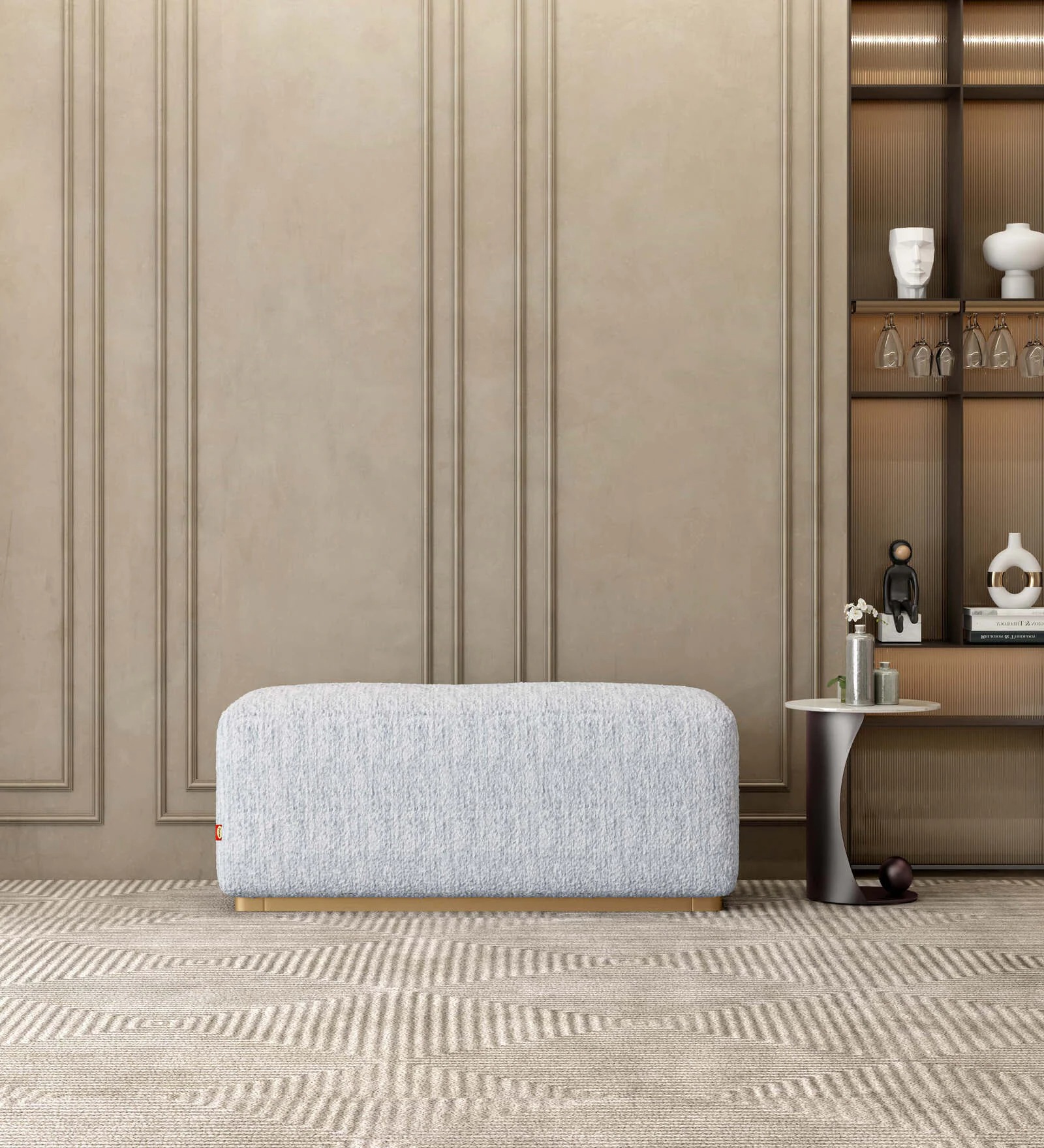 Swani Furniture Opus Boucle Bench in Grey Color
